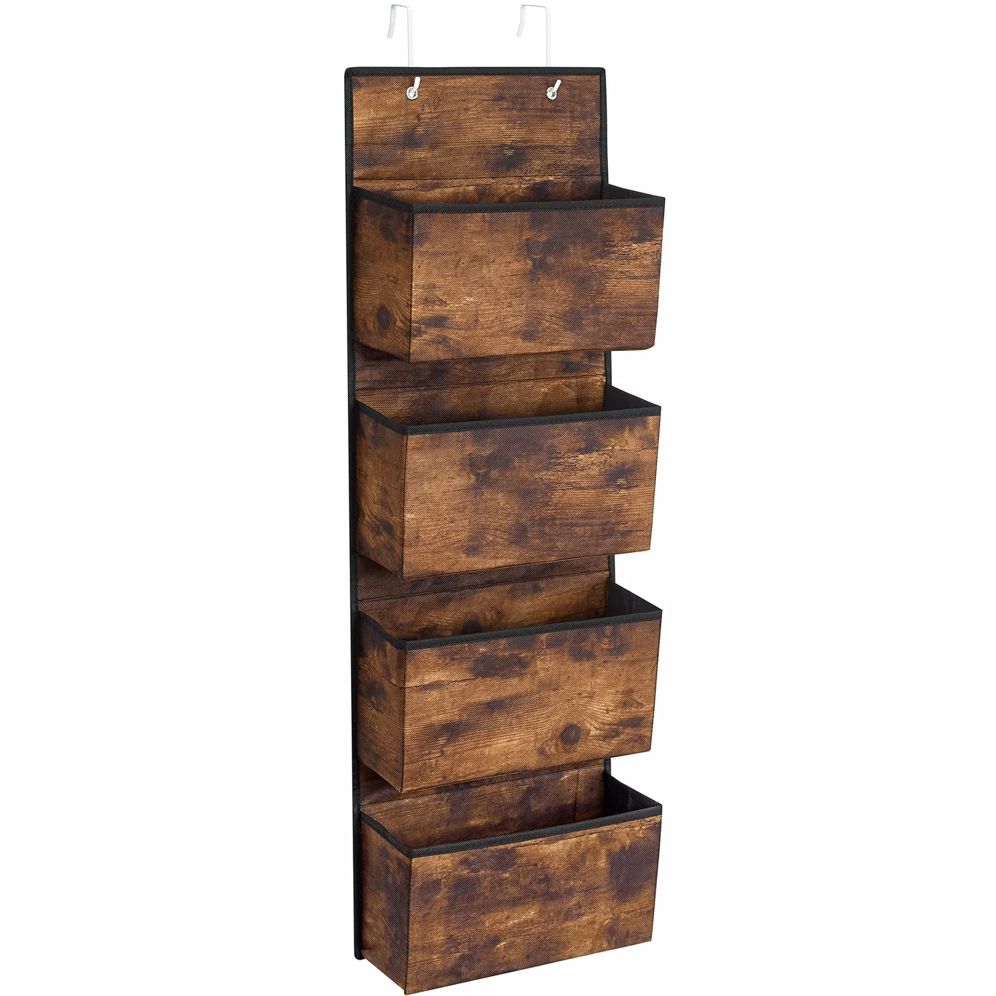 SONGMICS 4 kieszonkowy wiszący organizer szafa organizator wiszące drzwi do przechowywania półka wisząca do sypialni biuro przedszkole 33.5x12x100cm Vintage brązowy RDH004X01
