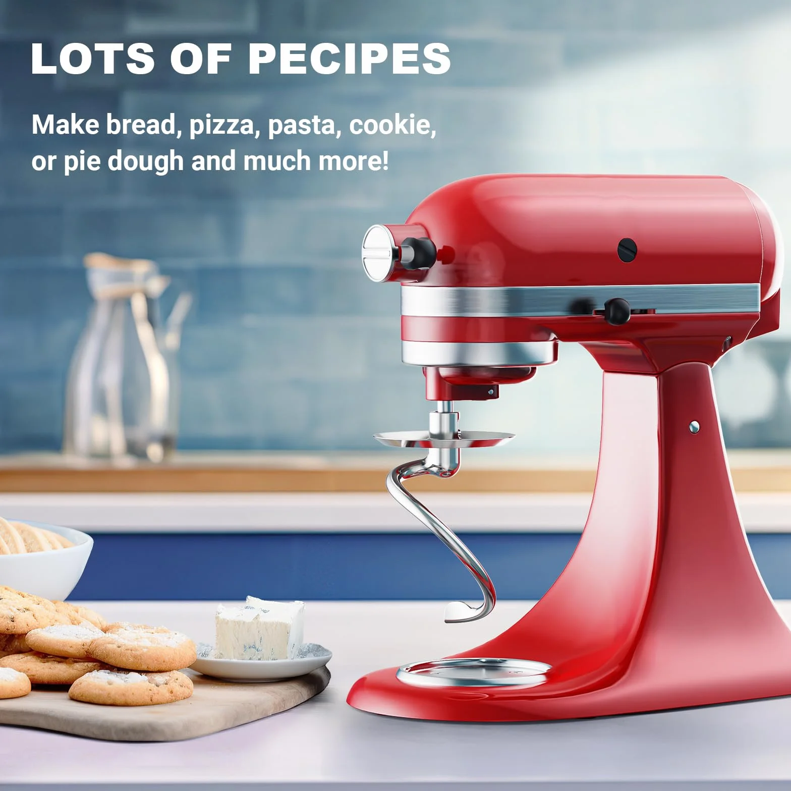 COFUN Hak do ciasta ze stali nierdzewnej do KitchenAid, Bicz z nachyloną głowicą 2-2,5 litra dla haka do ciasta KitchenAid, Zmywalny w zmywarce