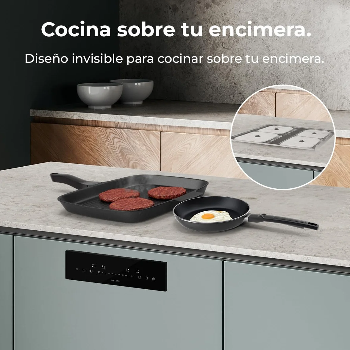 Cecotec Niewidoczna płyta indukcyjna 60 cm Bolero Squad I 4300 Invisible FullFlex. 7200W, panel z suwakiem, strefami FullFlex, 9 prędkościami i funkcją wzmacniacza, timer, blokada bezpieczeństwa