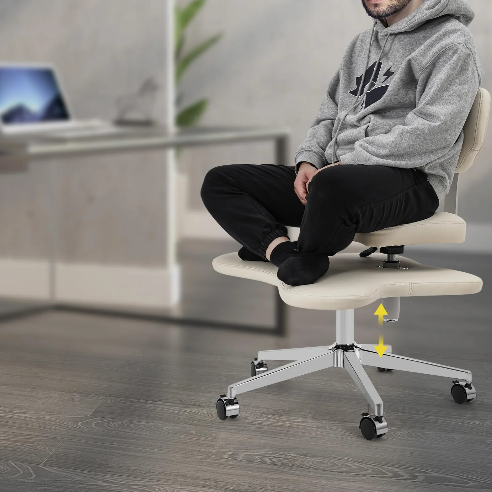 Krzesło ze skrzyżowanymi nogami, krzesło krzyżowe z kółkami, ADHD, regulowana wysokość, obrót o 360°, elastyczna konstrukcja dla osób niespokojnych