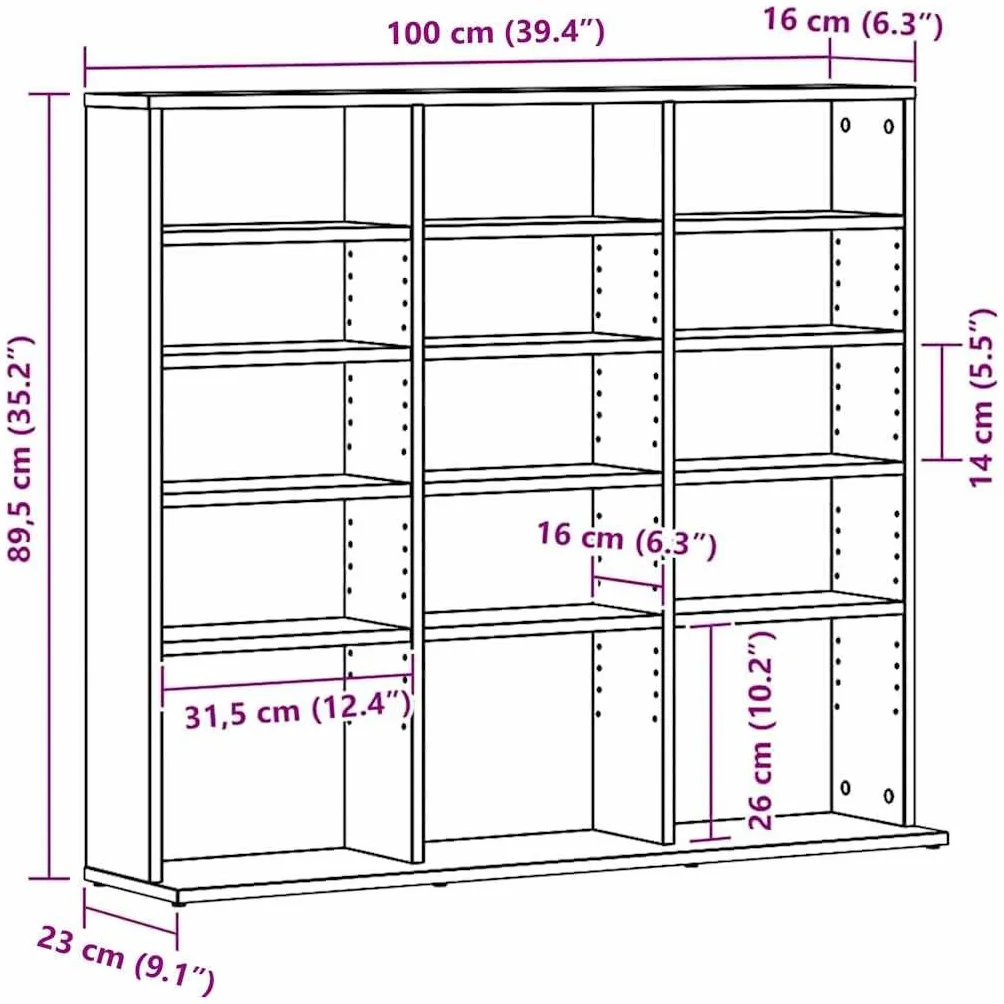 vidaXL Szafka na płyty CD, czarny dąb, 100x23x89,5 cm