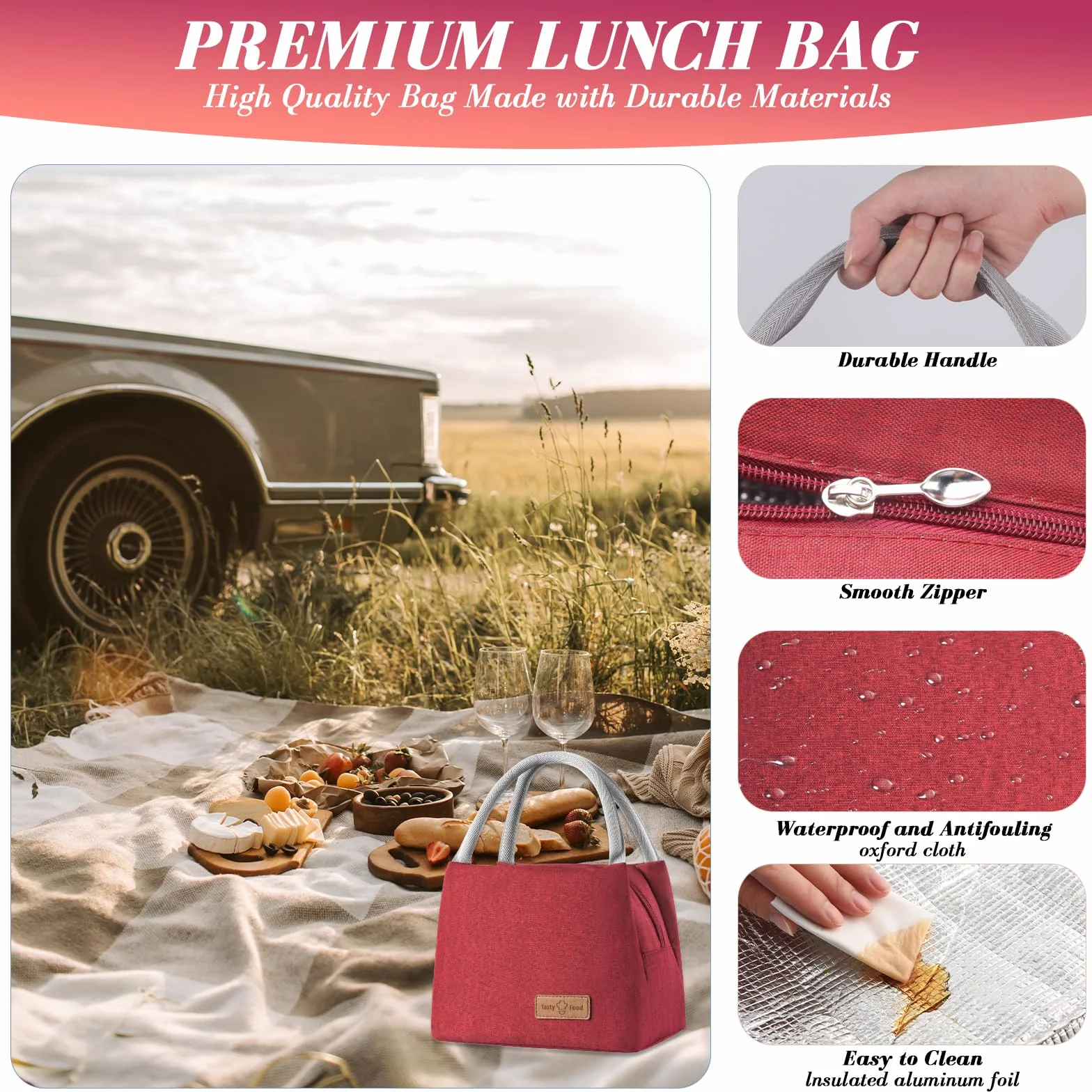 Torba na lunch dla kobiet i mężczyzn, izolowane pudełko na lunch dla dorosłych, torby na lunch, wielokrotnego użytku chłodzące pudełko na lunch, pojemnik na żywność, izolowana torba na