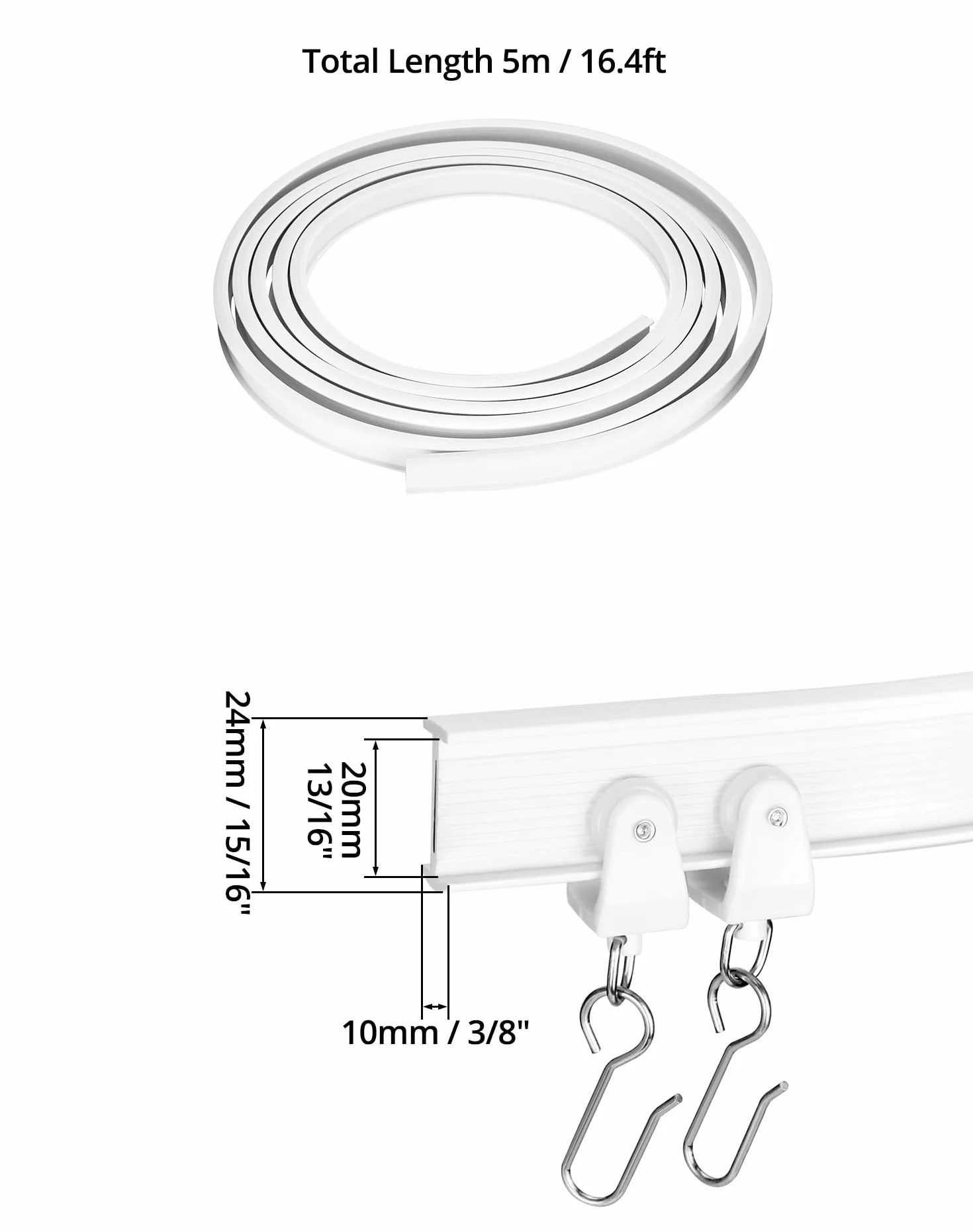 QWORK® Elastyczny system kurtyn - 5-metrowy zginany uchwyt sufitowy do kurtyn z wyciszonymi kółkami - do samochodów kempingowych, zasłon prysznicowych, okien wykuszowych, balkonów