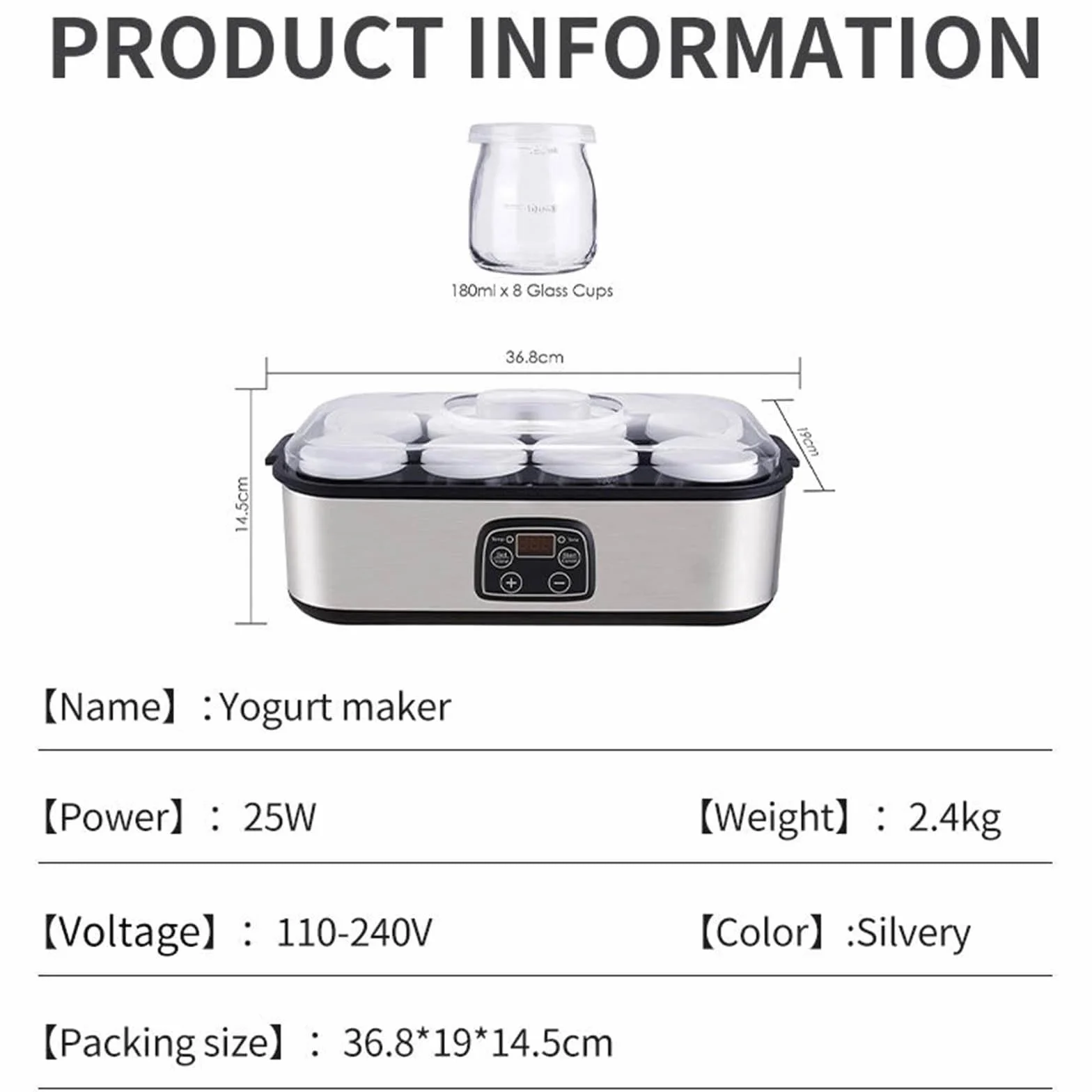1400 ml Smart Yogurt Maker: Digital Thermostat W/ 8 × 180 ml szklane słoiki-Probiotyczny Inkubator i Urządzenie rodzinne z podarunkiem