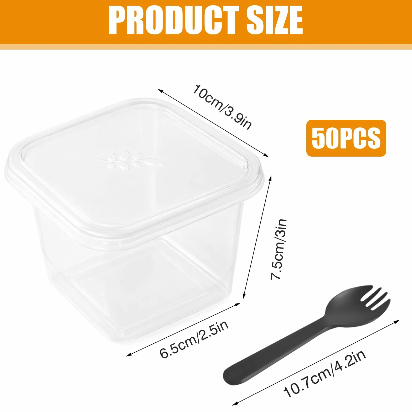 50 sztuk plastikowych kubków deserowych z pokrywką, 360 ml, prostokątne, plastikowe, z łyżeczkami, miseczki deserowe, wielokrotnego użytku, do deserów, puddingu, musu
