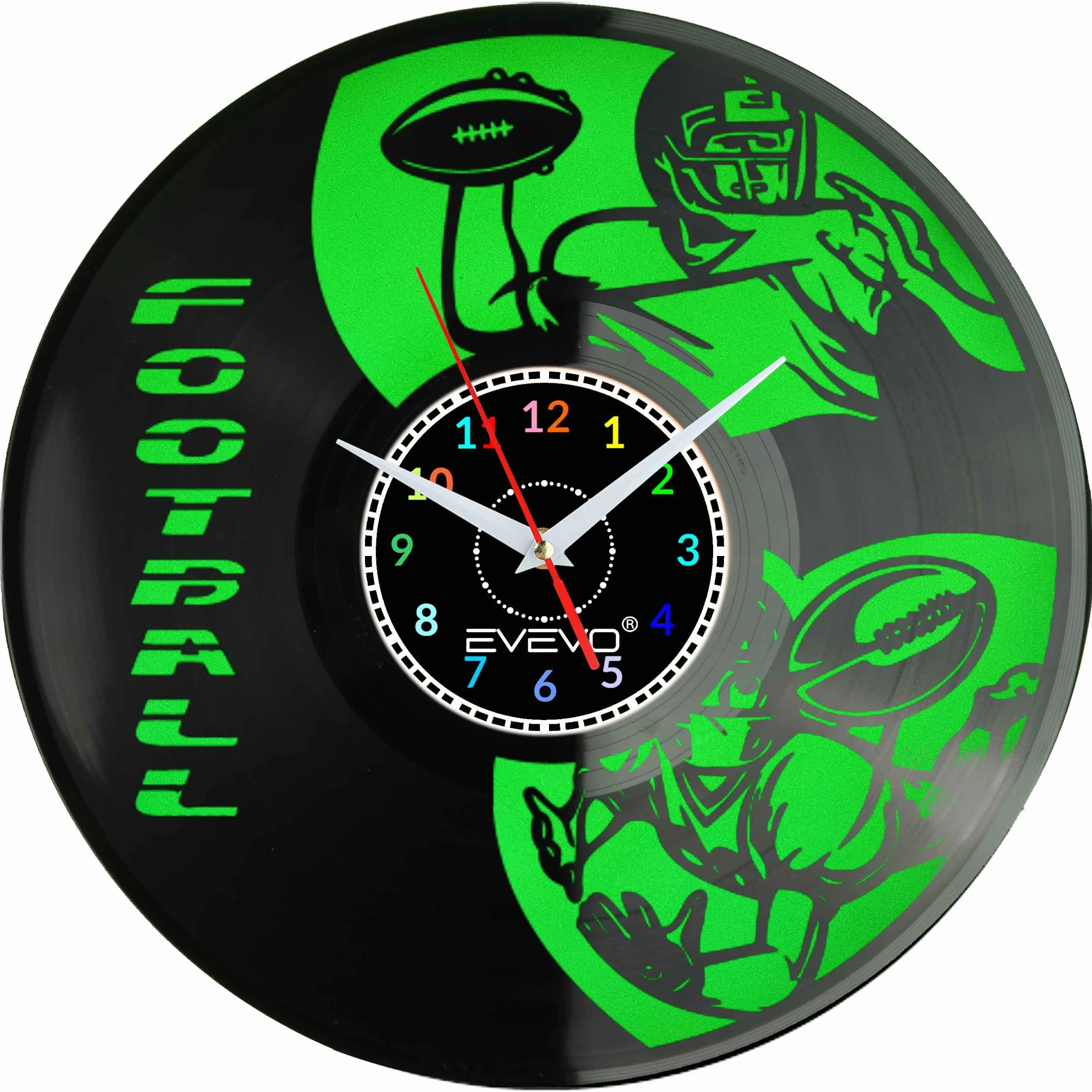 ZEGAR ŚCIENNY FOOTBALL AMERYKAŃSKI FLUORESCENCYJNE TŁO PŁYTA WINYLOWA PREZENT UPOMINEK GIFT SOUVENIR EVEVO F0067