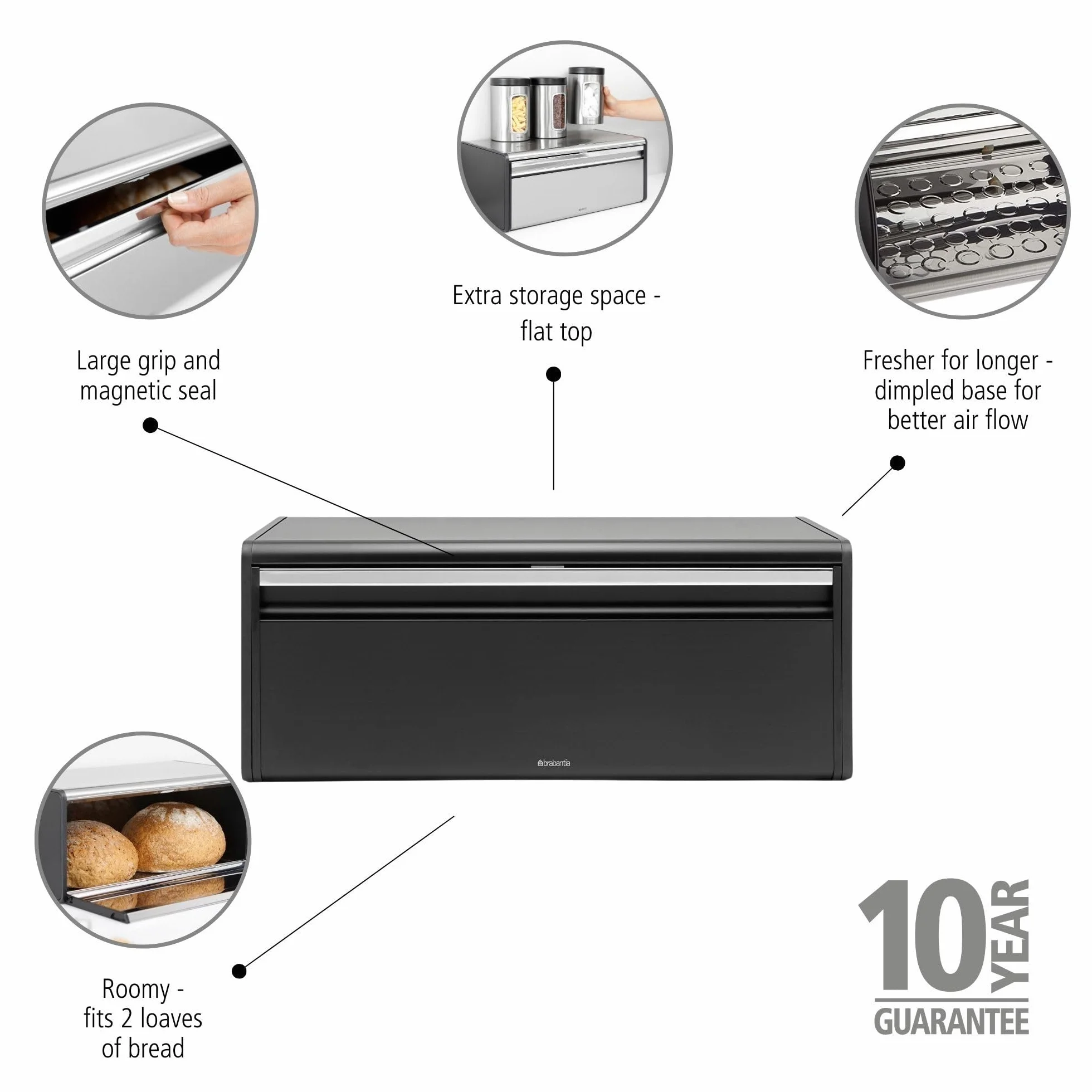 Brabantia Rectangular Chlebak, Czarny Matowy, 24.99 x 47.5 x 18.69 cm