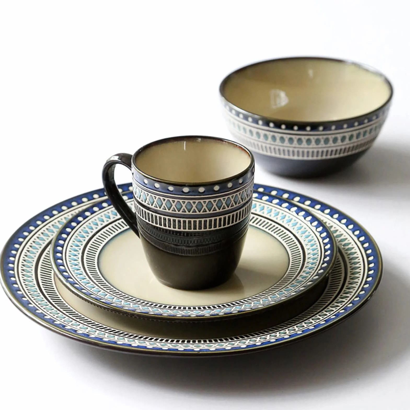 48-częściowy porcelanowy zestaw naczyń dla 12 osób, zestaw naczyń z porcelany, zestaw naczyń z 12 talerzy, 12 talerzy deserowych, 12 misek na płatki śniadaniowe, 12 filiżanek