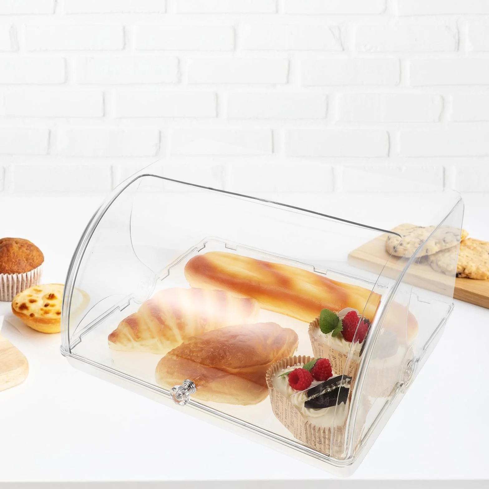 FUOYLOO Pojemnik Chleb z Rolkową Pokrywą Pojemnik Do Przechowywania Chleba Bułek Ciast i Ciasteczek z Deflektorem Wentylacyjnym Trwały i Stylowy Blat Kuchenny Do Domu i Restauracji