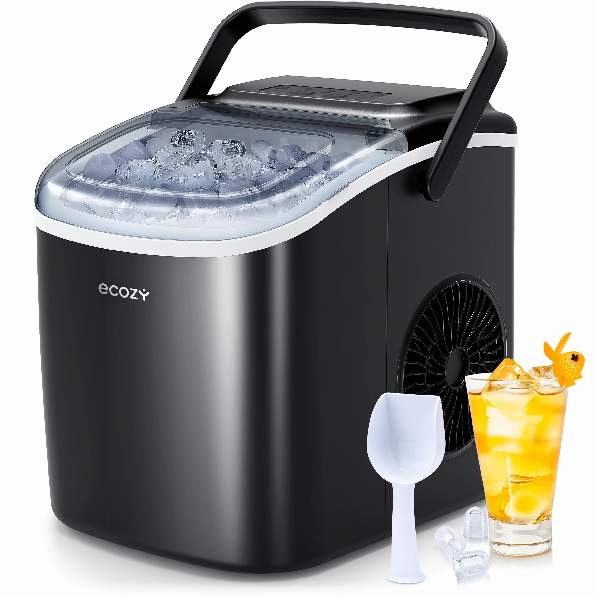 ecozy Kostkarka do lodu, Mała maszyna do robienia kostek lodu, Samoczyszczące maszyny do robienia kostek lodu, 2 rozmiary kostek, 9 kostek gotowych w 6 minut, 12 KG/24H, lodu do domu, na imprezę
