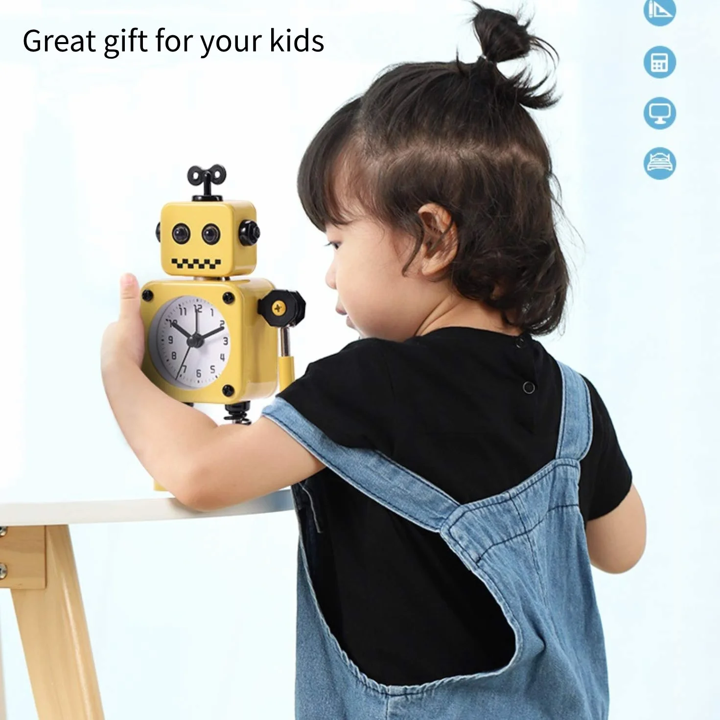 Diskary Robot budzik, cichy budzik z migającymi światłami oczu i obrotowym ramieniem, Prezent Dla Dzieci (czerwony)