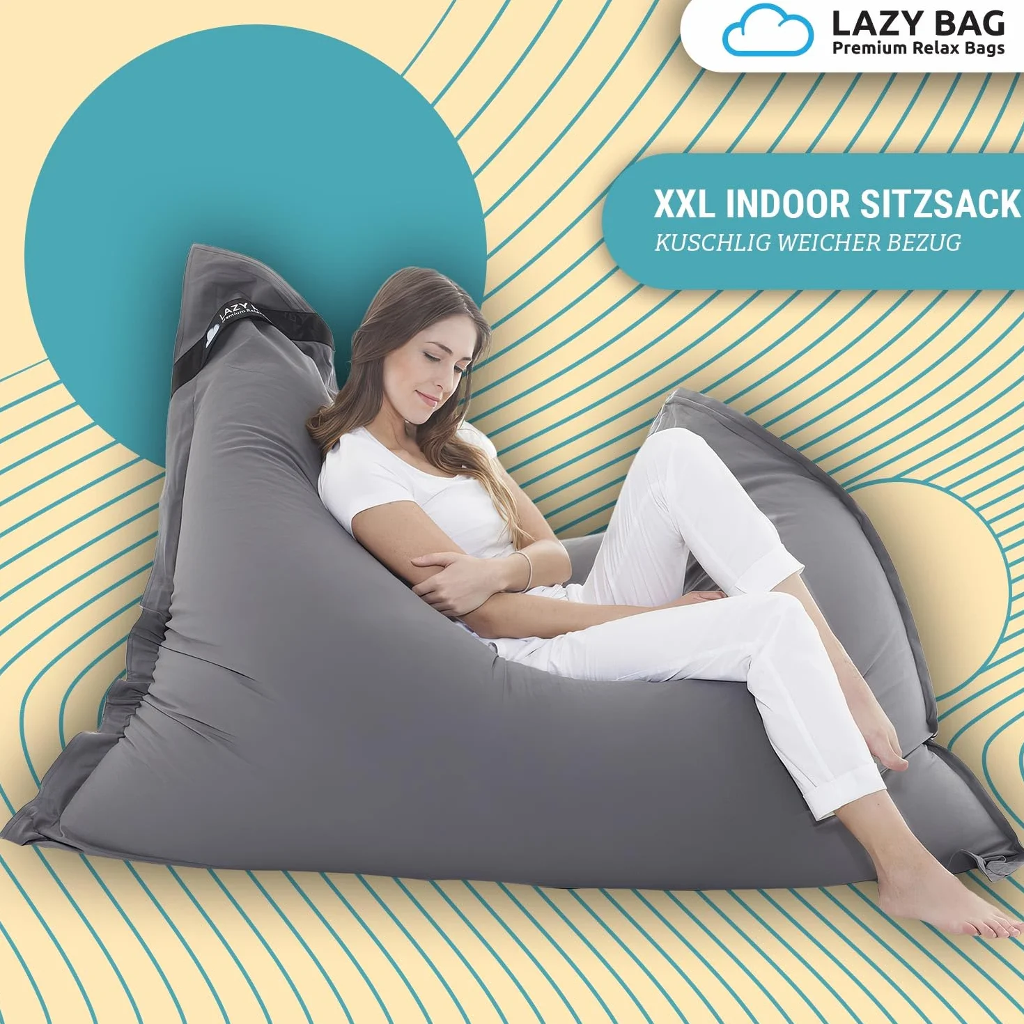 Oryginalny LAZY BAG Worek XXL 400L Gigantyczny bawełniany worek 180x140cm