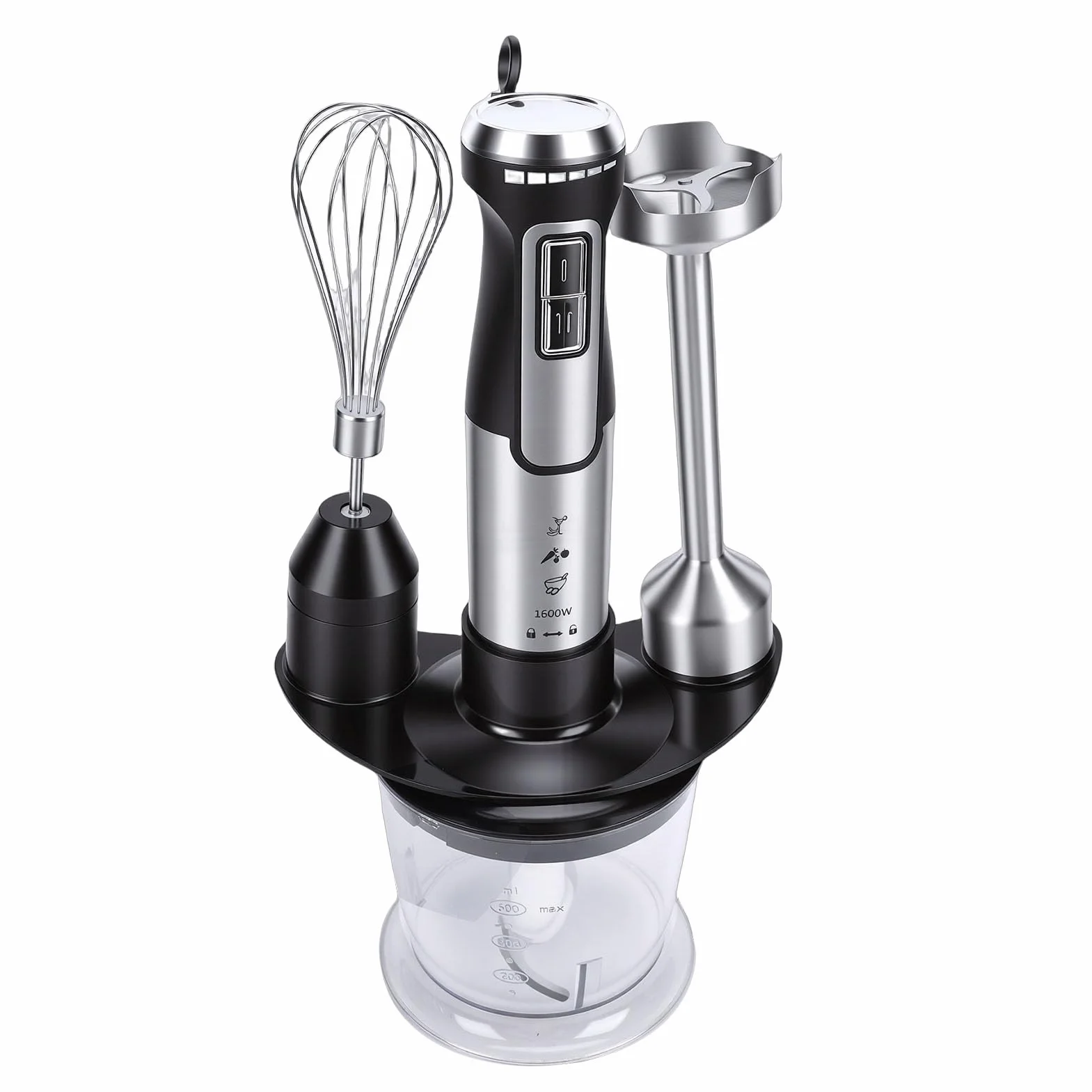 Qcwwy Blender do Jedzenia dla Dzieci Blender Zanurzeniowy Ręczny 1600 W 5 W 1 Przewodowy Elektryczny Ręczny Mikser Robot Kuchenny Trzepaczka do Jajek Spieniacz Mleka Zupy Jedzenie dla Dzieci Soki