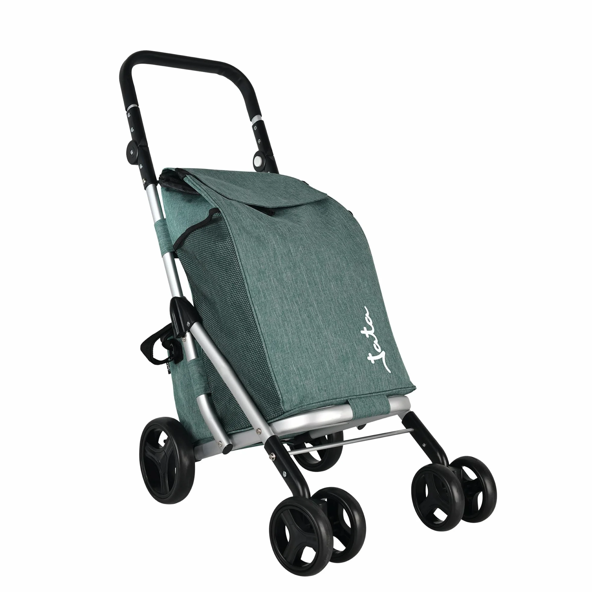 JATA HCAR2501 wózek na zakupy 4 kółka 40 l z torbą chłodzącą do mrożonek, 2 kółka obrotowe o 360°, składany wózek z hamulcem, aluminiowe podwozie