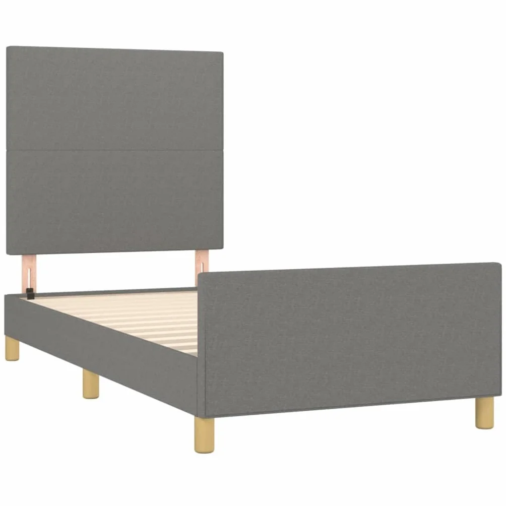 Obita tkaniną z regulowanym zagłówkiem ciemnoszara 80x200 cm | Rama łóżka tapicerowana ciemnoszara 80x200 cm bez materaca z regulowanym zagłówkiem solidne nogi