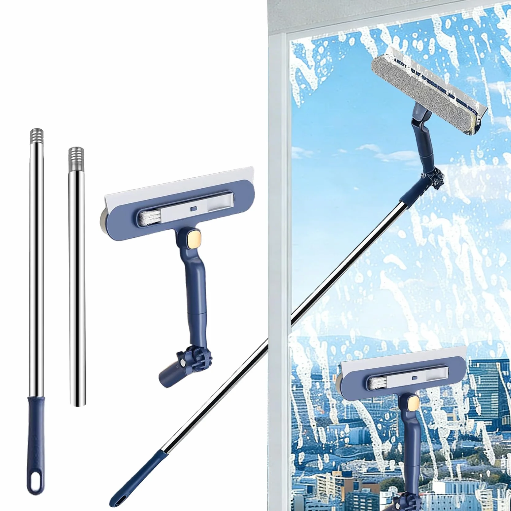 Myjka do okien 2 w 1 z uchwytem teleskopowym 120 cm, ściągacz obracany 180°