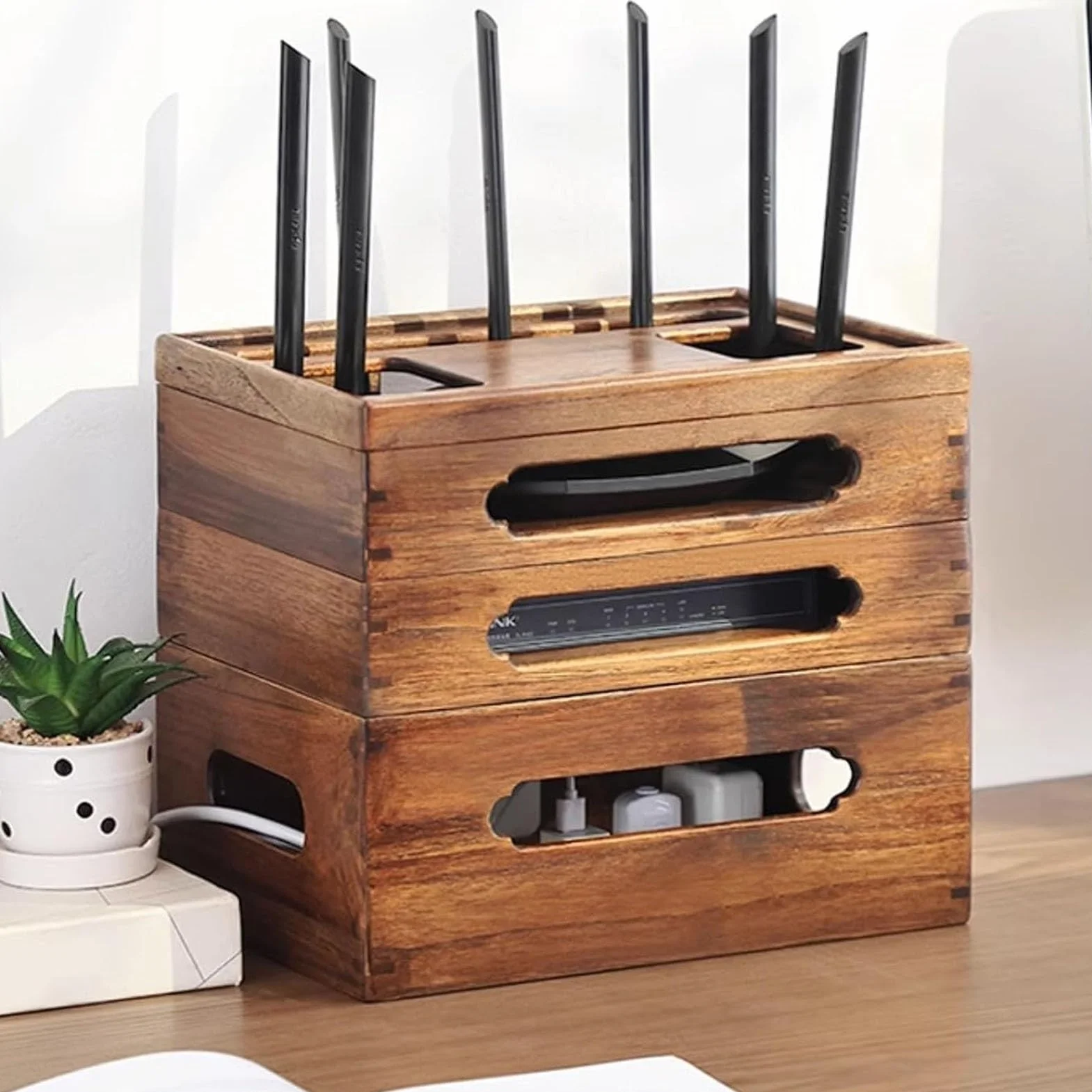 WiFi Pudełko do Przechowywania Routera, Szafka do Przechowywania Multimediów, Organizer do Listwy Zasilającej Kabli, Niewidoczne Półki Wielowarstwowe(31cm/12.2in)