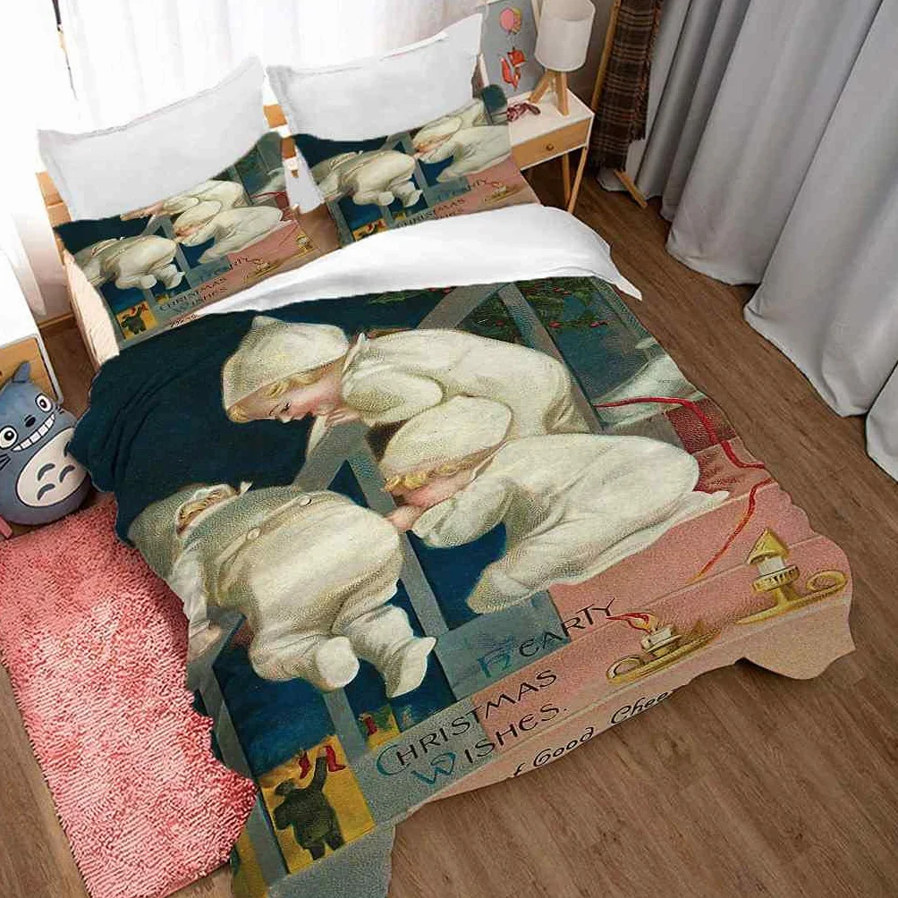 Poszewka na kołdrę Super King 260 x 220 cm nadruk 3D biały bożonarodzeniowy zestaw pościeli dla niemowląt ultramiękka mikrofibra pościel poszewka na kołdrę dla dorosłych podwójna poszwa na kołdrę z zamkiem błyskawicznym i 2 poszewki na poduszki