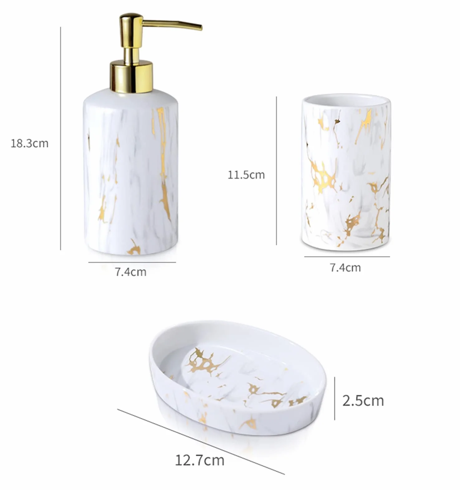 GIBZ Nowoczesny Stylowy Ceramiczny Zestaw 4-częściowy Do Kąpieli Zestaw Akcesoriów Do Blatu Mydelniczka, Uchwyt Na Szczotekę Do Zębów, Dozownik Mydła, Kubek Łazienkowy Biały