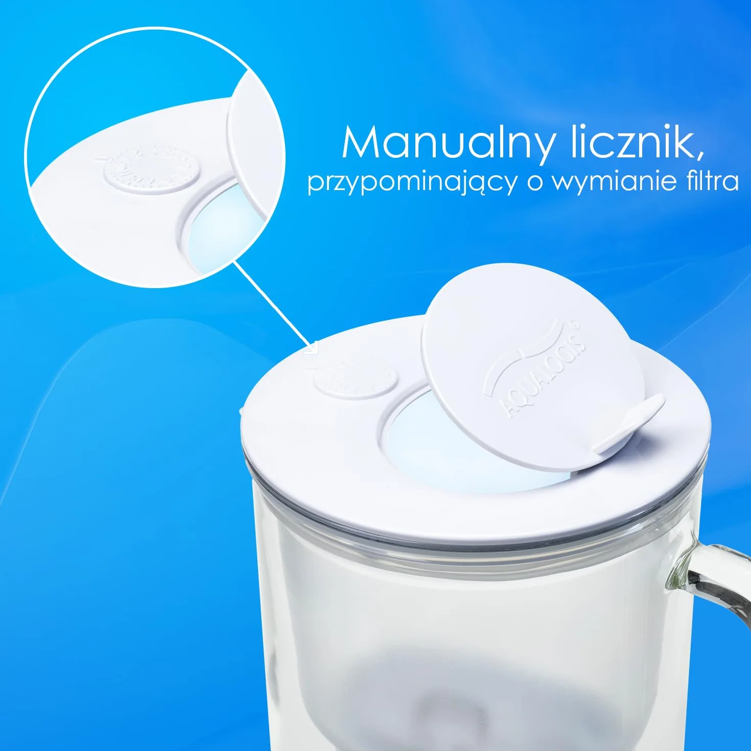 Aqualogis Etiuda 2.9L | Premium Szklany Dzbanek Filtrujący Wodę | z 1 Wkładem Pure+ | Biały | Redukuje nieprzyjemny zapach i smak