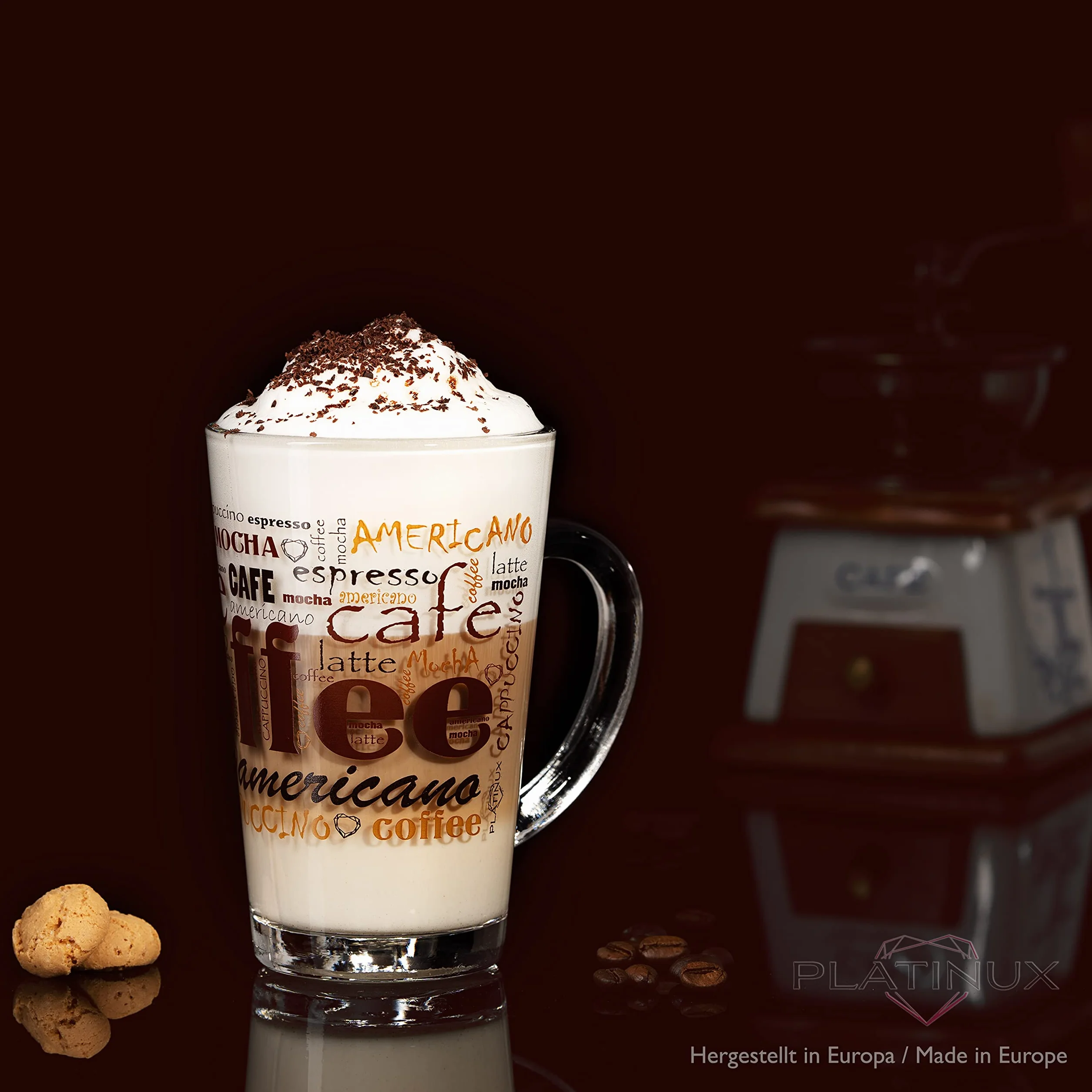 Zestaw szklanek do kawy PLATINUX z motywem max. 350ml, 6-częściowy, ze szkła; szklank do latte macchiato z uchwytem, szklank do cappuccino