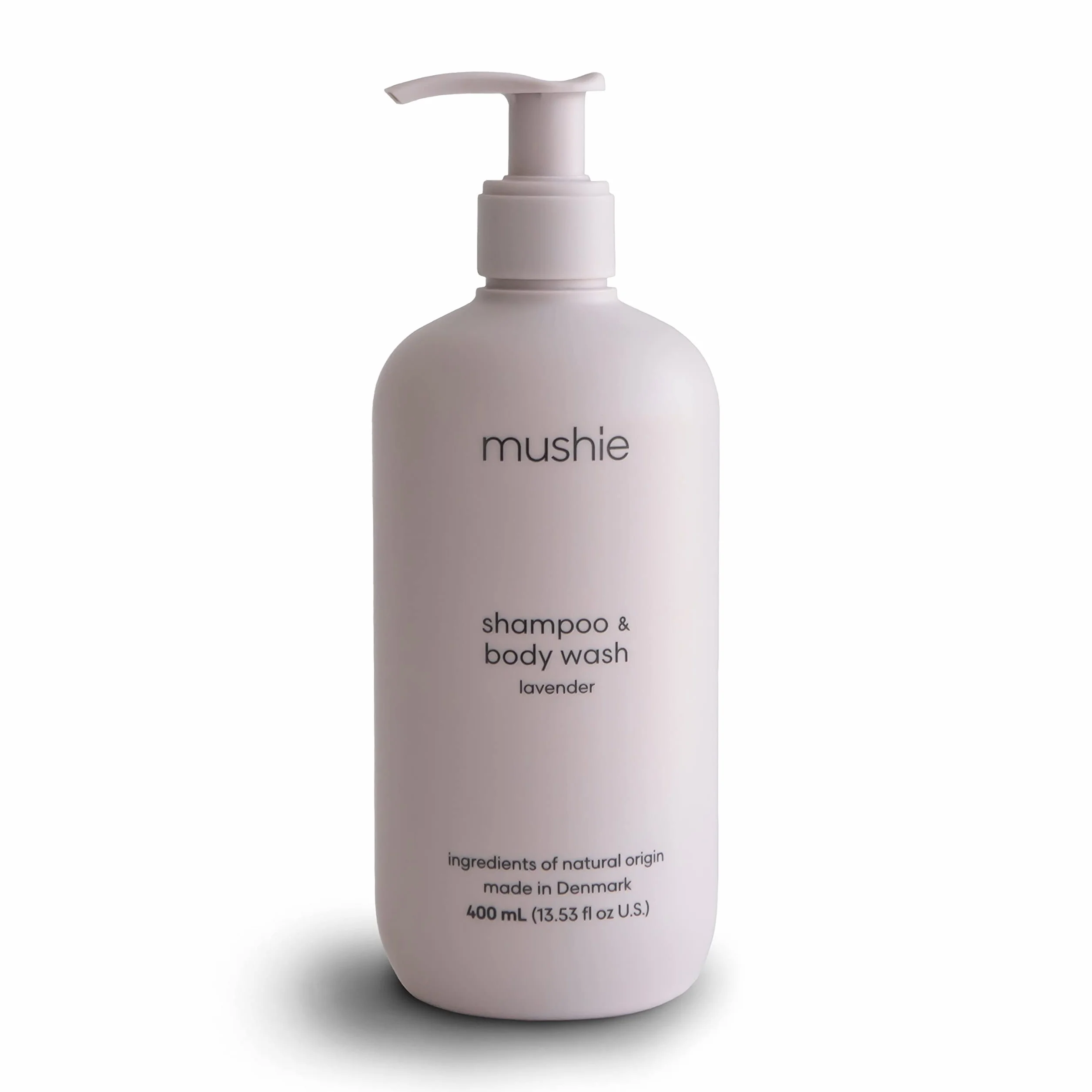 mushie Szampon i płyn do mycia ciała dla niemowląt | Delikatna formuła dla delikatnej skóry | Certyfikowany organiczny | Wyprodukowano w Danii, 400 ml (lawenda)