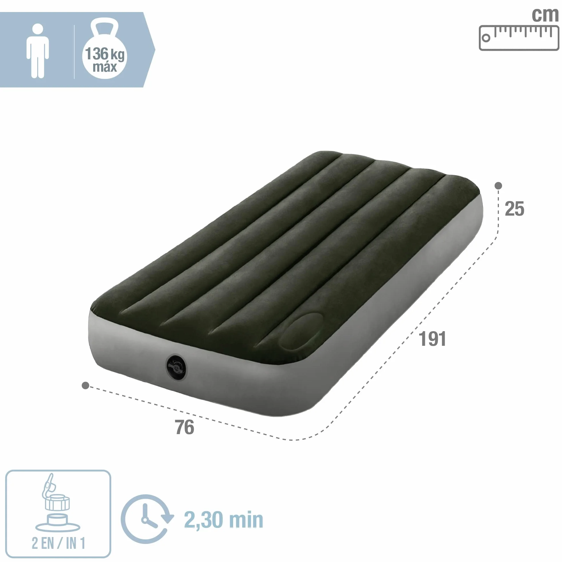 Intex Jr. Twin Dura-Beam Downy Materac Dmuchany 191 x 76 x 25 cm Szary Czarny