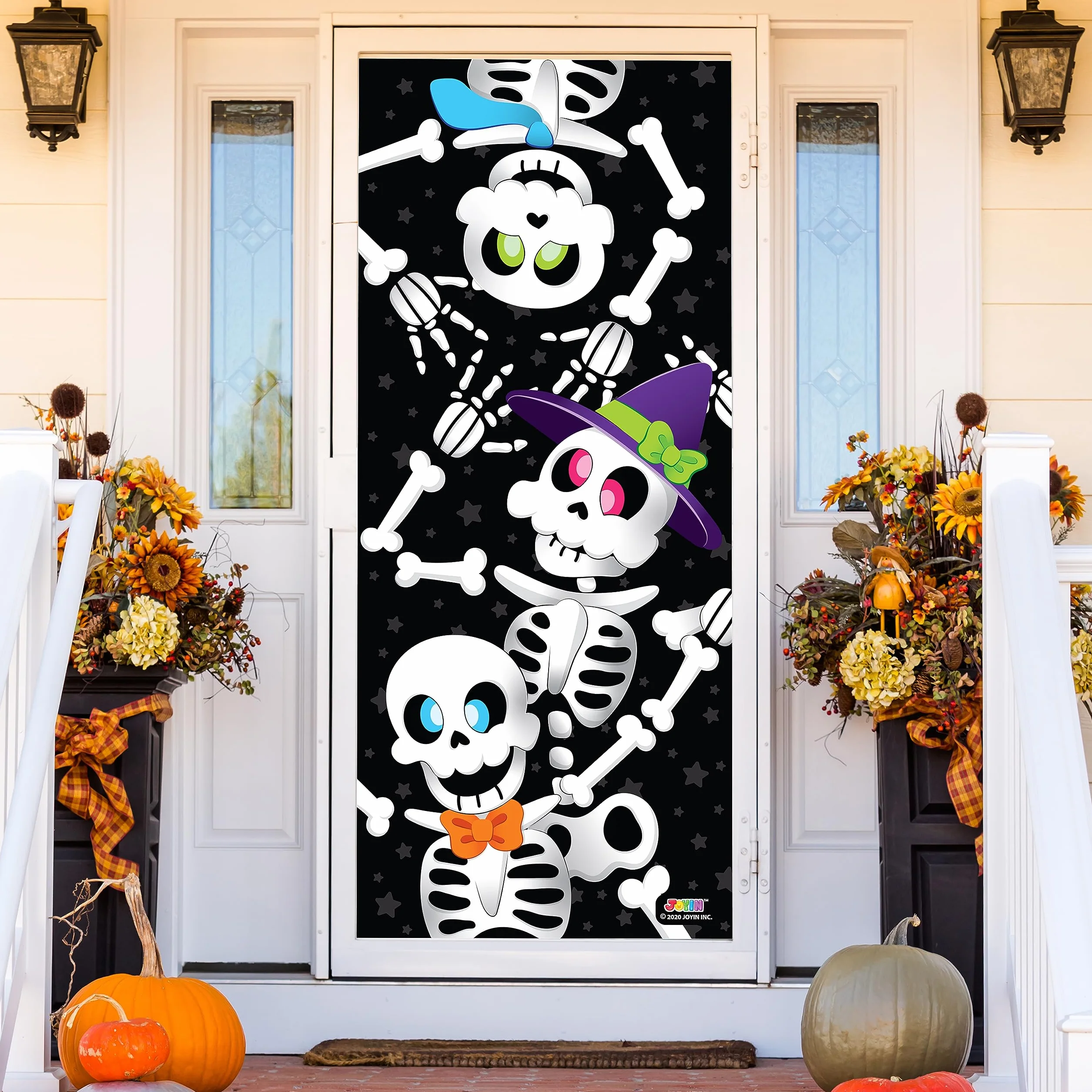 JOYIN 76 cm x 183 cm osłona na drzwi, szkielet, dekoracje halloweenowe, wewnątrz, dekoracja domu, naklejki na imprezy artykuły imprezowe upominki do garażu, okna, osłona ścienna urocza