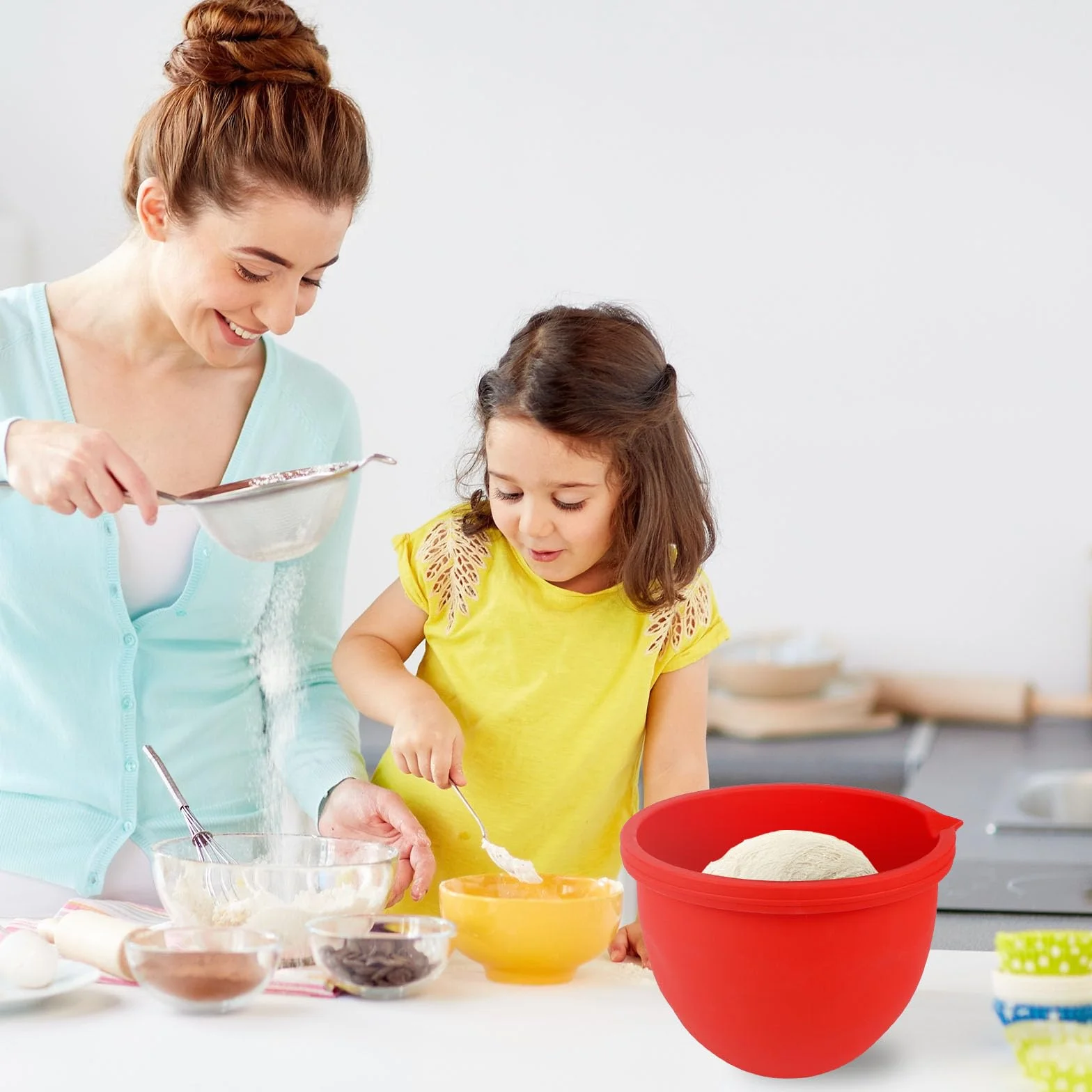 Wkładki Silikonowe dla KitchenAid Przechylna Głowa 5 Qt Mikser Stołowy, Wkład Silikonowa Miska z Pokrywą Zamienną Praktyczne Akcesoria Miksera (Czerwony)