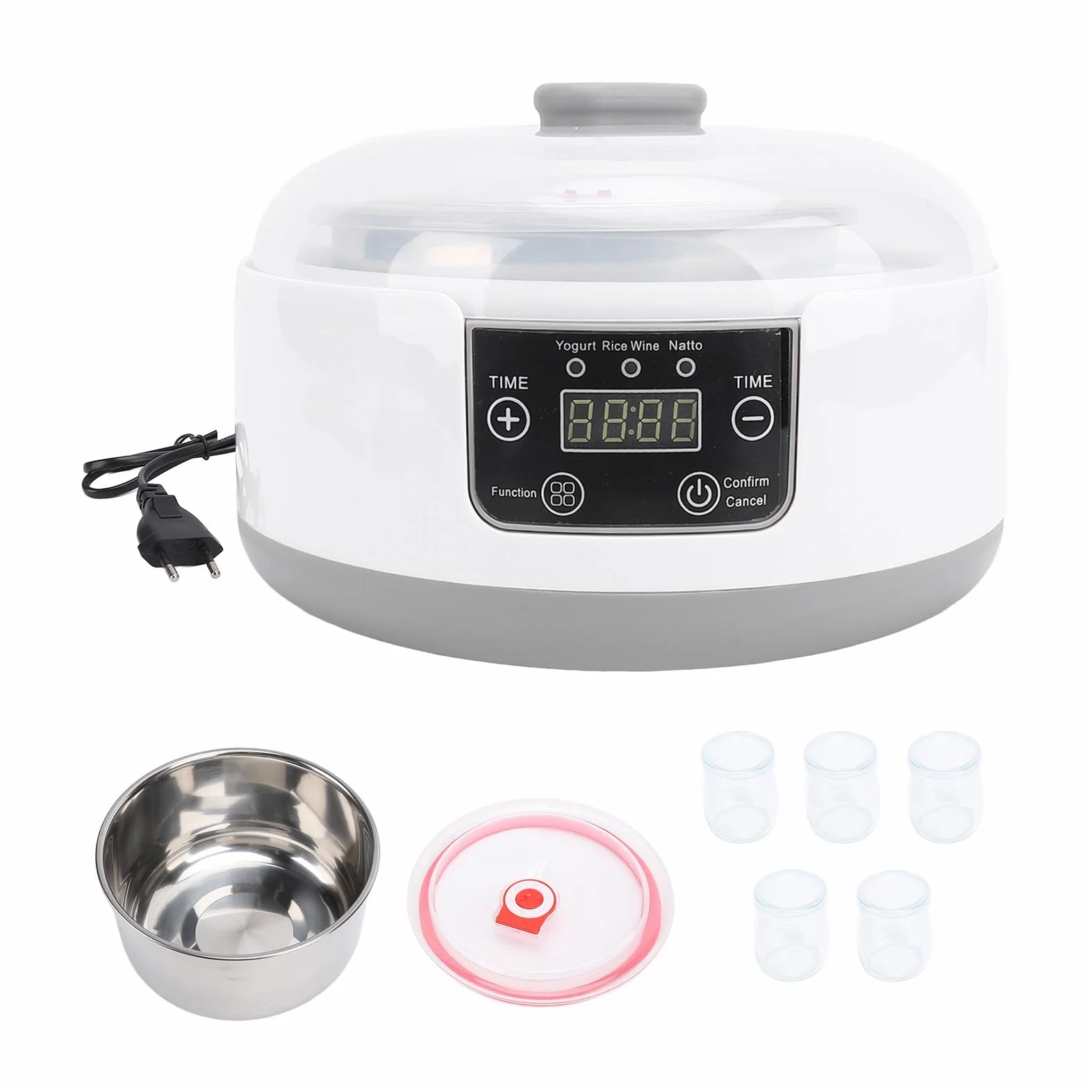 Elektryczna maszyna do robienia jogurtu, 1,2 l domowy jogurt Natto Maker, domowy inkubator do jogurtu ze szklanym słoikiem i wkładką ze stali nierdzewnej, do domowego (Wtyczka UE