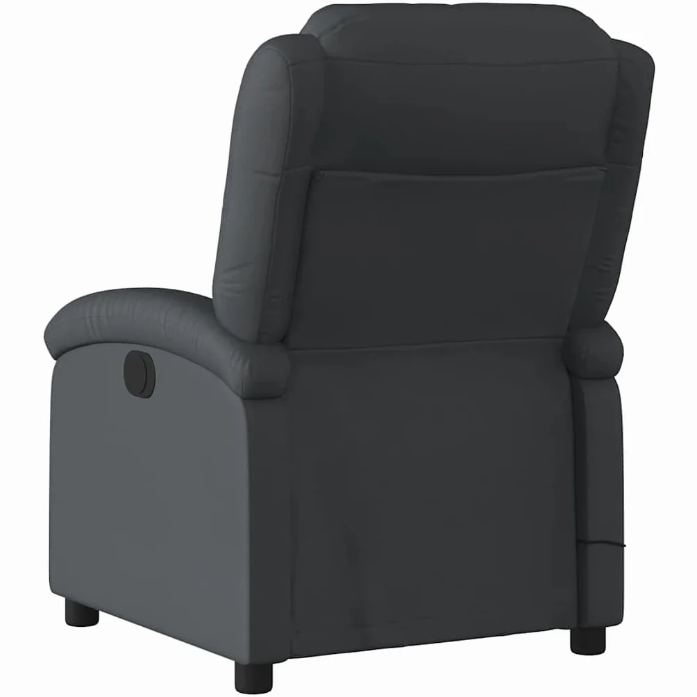 Fotel do masażu, czarny, prawdziwa skóra z 6-punktowym masażem wibracyjnym, ręczna funkcja leżenia, drewniana rama metalowa, regulowana, ergonomiczna, wygodna, do salonu, kącika do czytania