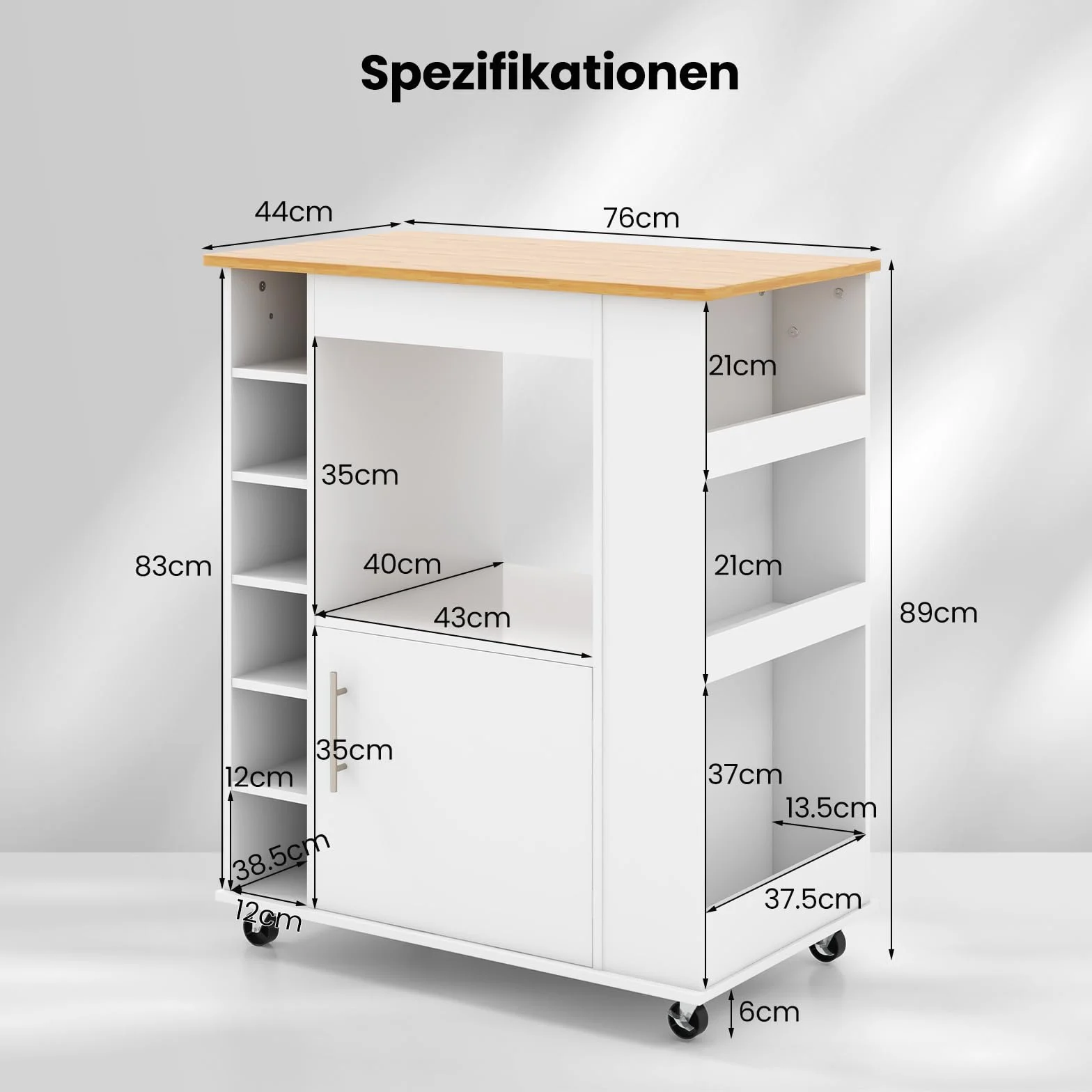 GOPLUS Wózek kuchenny na kółkach, mobilna wyspa kuchenna z blatem roboczym, regał na wino na 6 butelek, 2 blokowane uniwersalne kółka, wózek do serwowania z regałem na przyprawy i uchwytem na