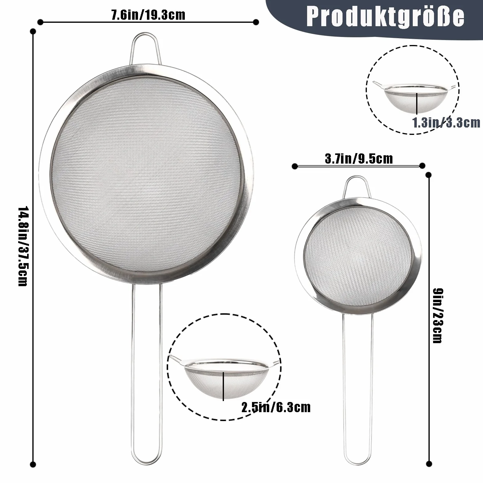 Sitko kuchenne, 2 sztuki, zestaw sitek kuchennych ze stali nierdzewnej, drobne sitko kuchenne, do gotowania, komosy ryżowej, cukru pudru, herbaty