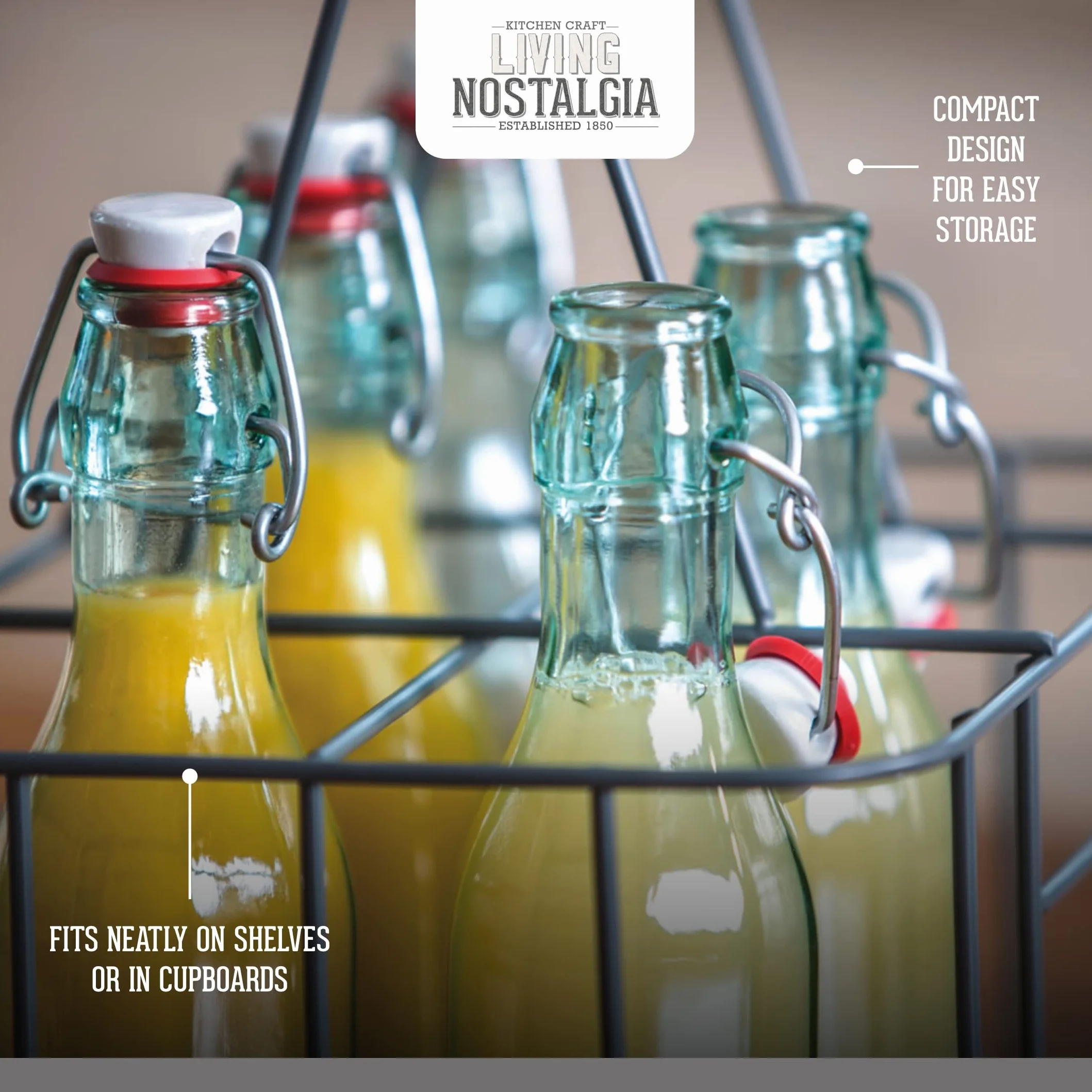 KitchenCraft Living Nostalgia, Druciany Koszyk na Butelki Mleka, 29 × 20 × 13 cm - Kolor Szary