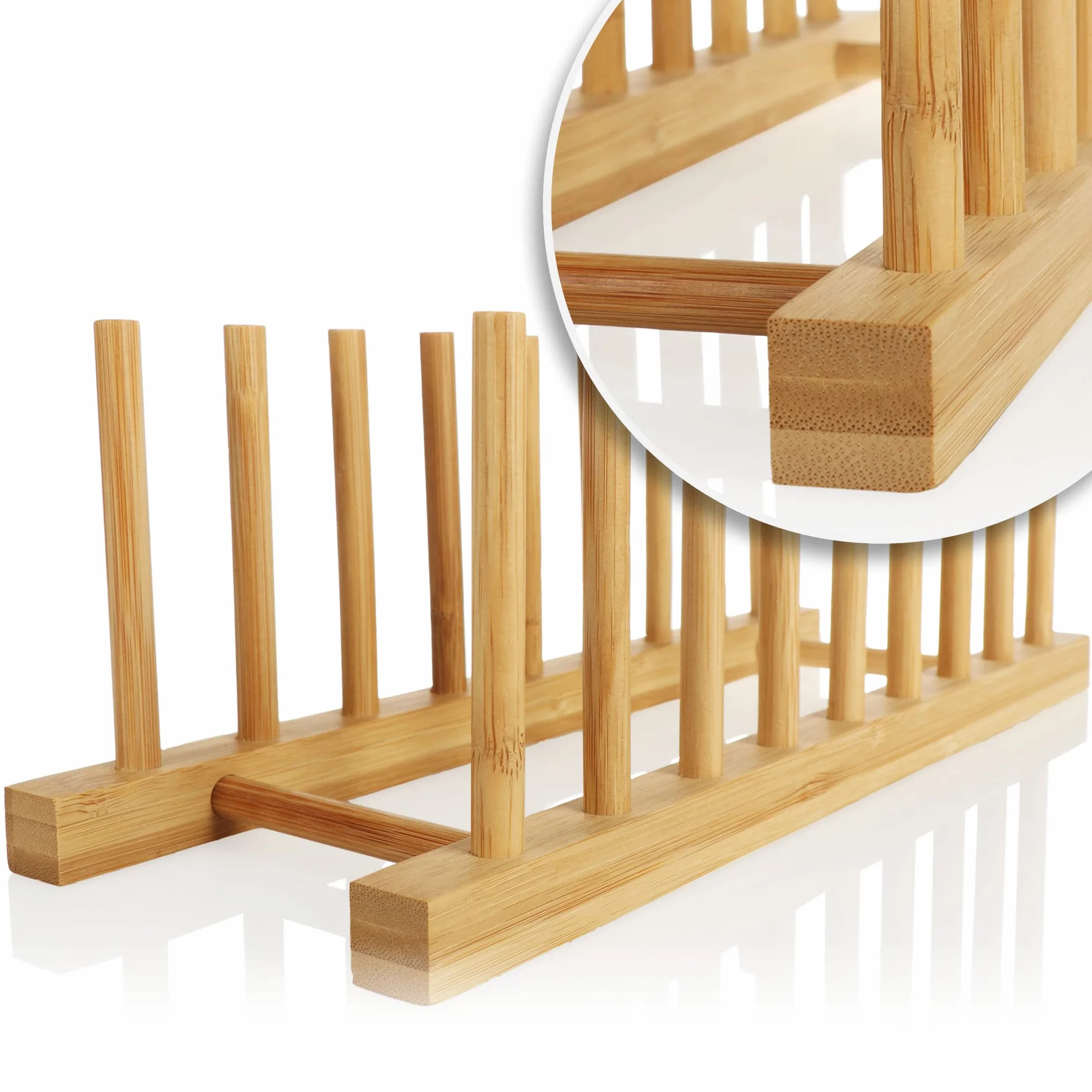 COM-FOUR® Bambusowy Stojak na Naczynia - Nowoczesny Organizer do Kuchni - Solidny Uchwyt na Talerze i Pokrywy (1 Sztuka - 34x12,5x12cm Brąz)
