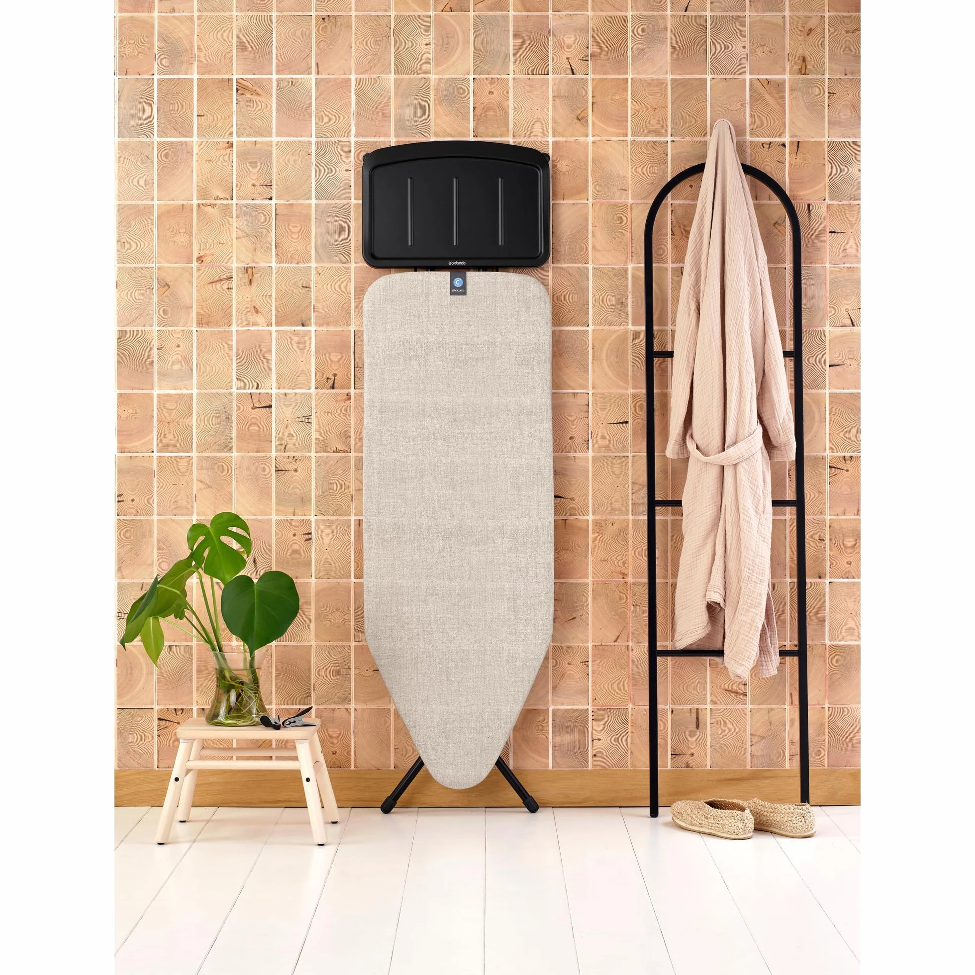 Brabantia Ironing Board C, 124x45cm - Denim Grey | 100% Fairtrade Cotton | Stable & Large Ironing Board | Foldable with Adjustable Height & Solid Steam Iron Rest | Fairtrade & C2C Certified