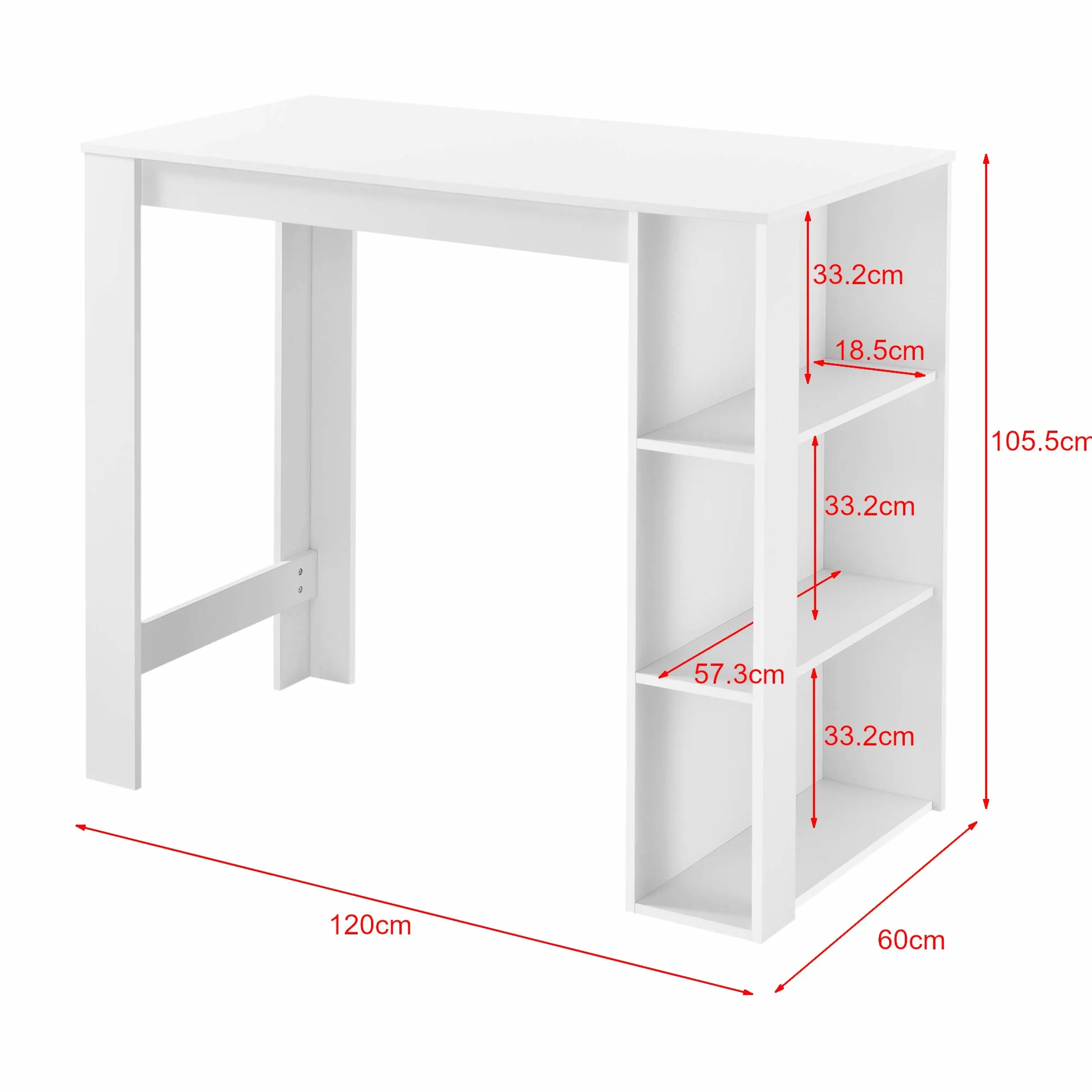 Stolik barowy z wbudowanymi półkami 120 x 60 x 106 cm 3 półki lada kuchenna