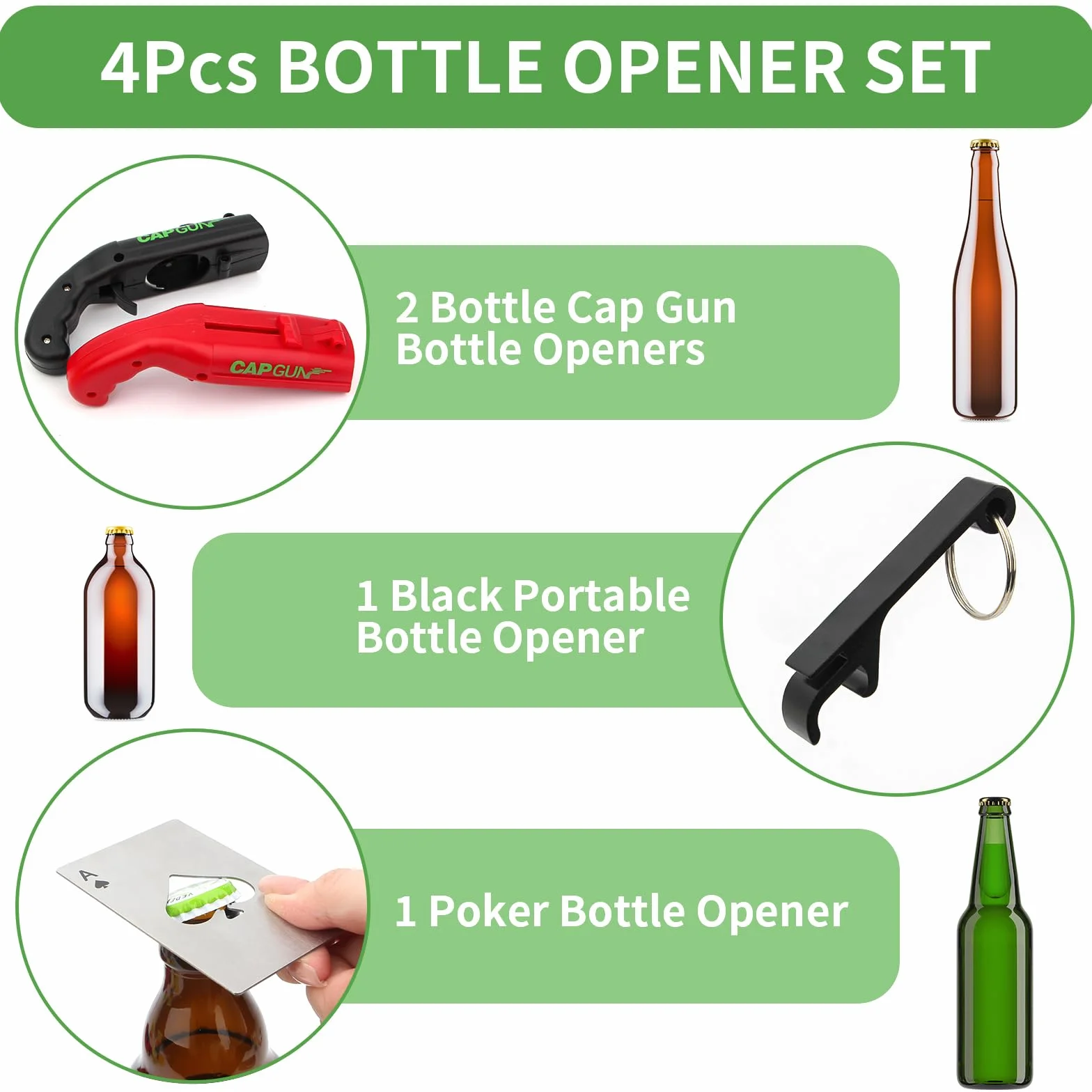 2 sztuki Cap Gun z breloczkiem do kluczy i otwieraczem do pokera, otwieracz do butelek, zabawny pistolet na kapsle na urodziny, Boże Narodzenie, do domu, baru, na imprezę, gadżety dla mężczyzn