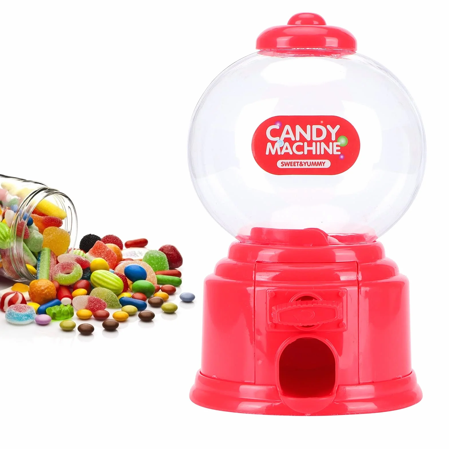 Plastikowa guma do żucia, dozownik słodyczy na automatach do żucia, banka, mini słodycze, retro, na monety, maksymalna średnica słodyczy: 1,5 cm (czerwona)