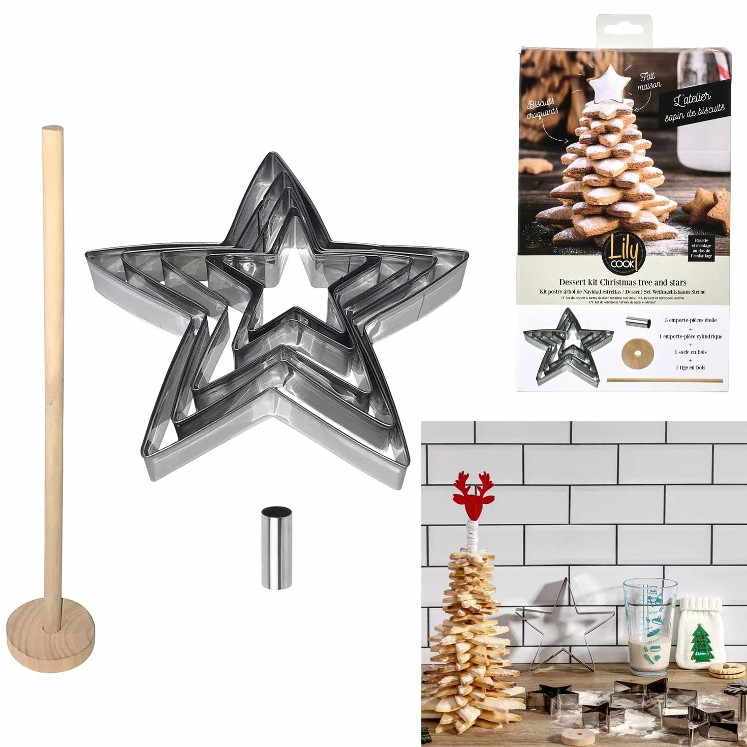 LILY COOK KP5609 gwiazda drzewna metalowa wielokolorowa