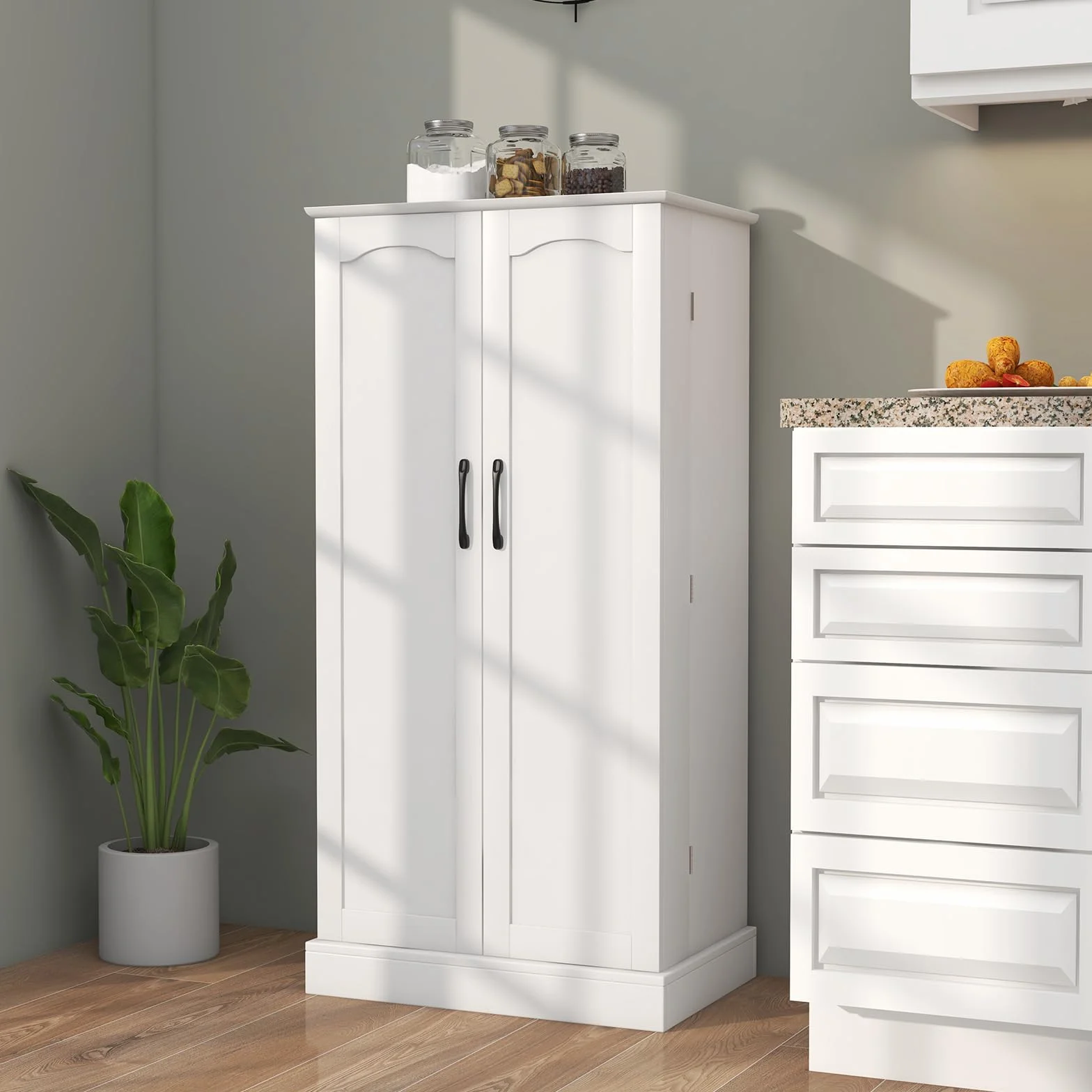 COSTWAY szafka kuchenna, szafka magazynowa, szafka do przechowywania z 2 drzwiami i 6 regulowanymi półkami, szafka wielofunkcyjna do kuchni, salonu, jadalni, 60 x 40 x 120 cm, biały