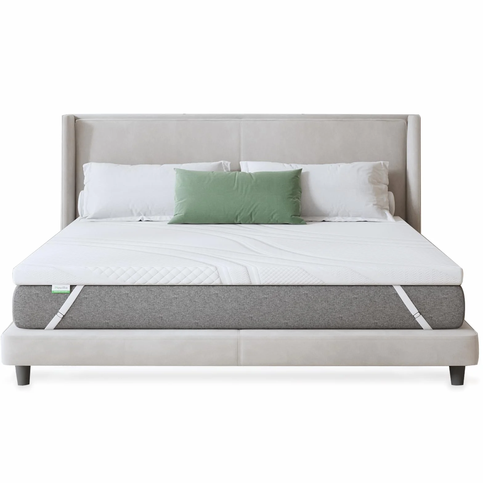 Novilla Topper Viscoelastic 160x200 5 cm, żelowy materac, nakładka na materac z pianki Memory Foam Mattress, bambusowy topper, zdejmowany i nadający się do prania pokrowiec na materac, biały