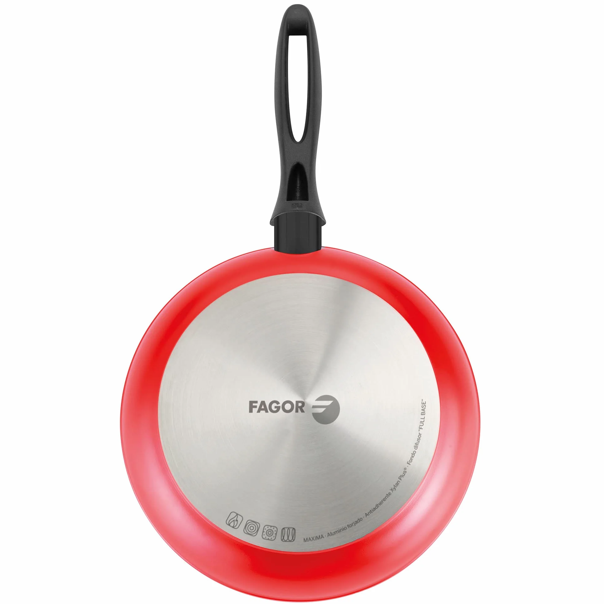 Fagor Maxima Zestaw 8 garnków indukcyjnych 20-24 cm 2 szklane pokrywki 3 patelnie 18-20-24 cm Rondel 16 cm Kute aluminium nieprzywierające bez PFOA Czerwony