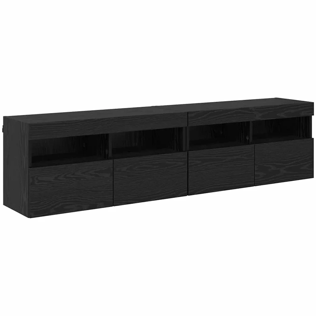 Regały ścienne do telewizora, zestaw 2 sztuk, wygląd czarnego dębu, 80 x 30 x 40 cm, materiał drewnopochodny, z oświetleniem LED, montowane na ścianie do salonu