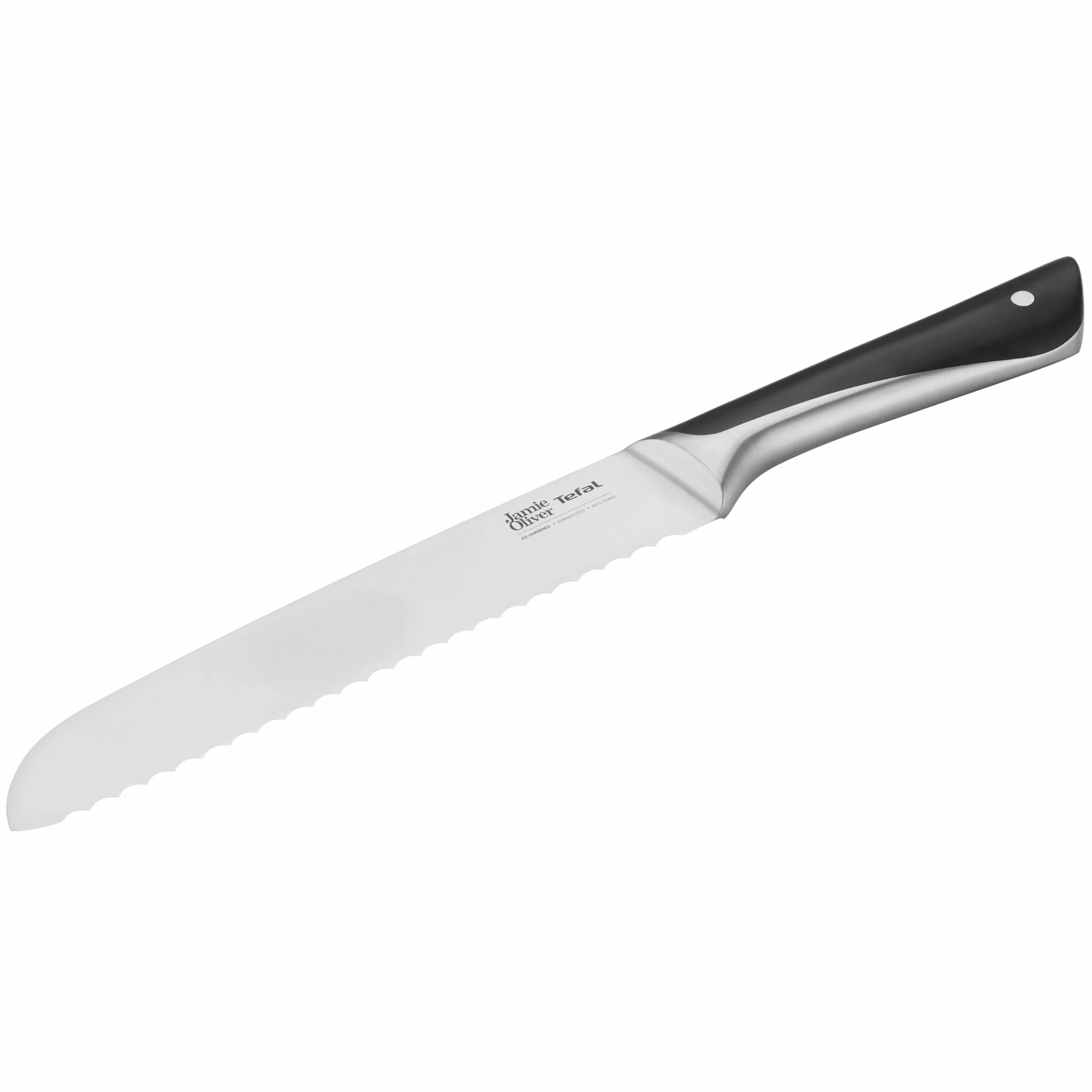 Jamie Oliver by Tefal K26703 nóż do chleba, 20 cm, wysoka wydajność cięcia, niepowtarzalny design, wytrzymałe i trwałe ostrza, stal nierdzewna/czarny