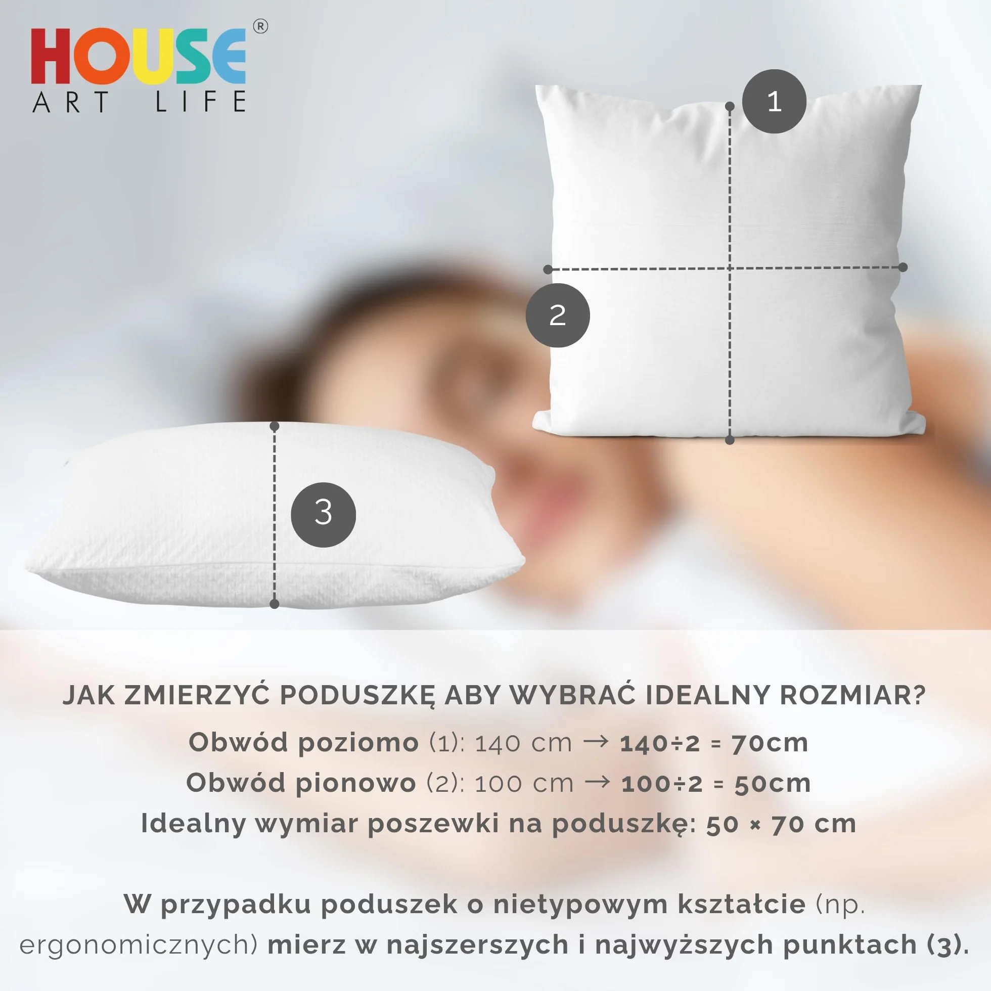 Poszewka 50x70 cm 100% Bawełna z Zamkiem Błyskawicznym Ochrona Poduszki