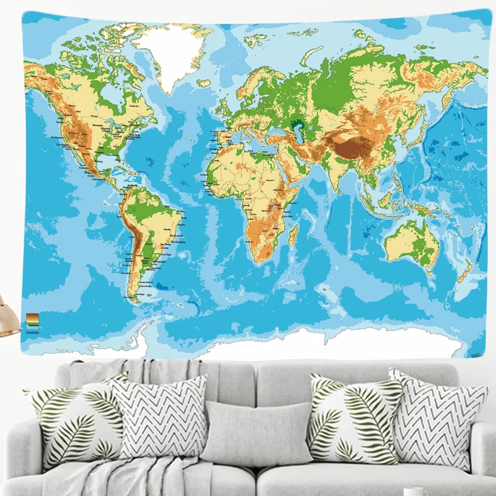 Ulticool - Mapa świata Dekoracja ścienna - Dywan ścienny - 200x150 cm - Duży gobelin - Dekoracja plakatowa - Dekoracja - Sukienka - Tkanina - Malarstwo - Malarstwo