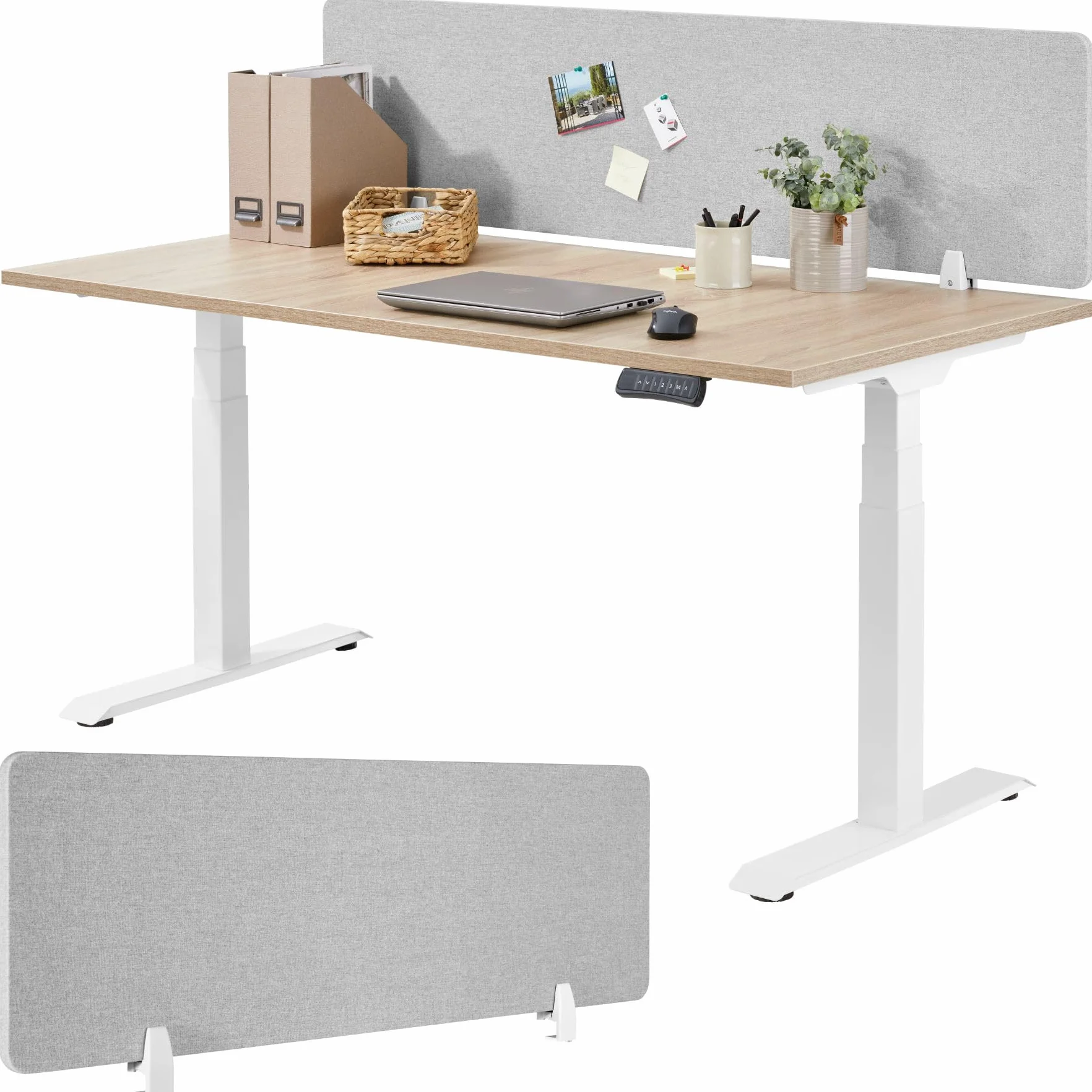 tectake® Panel Dźwiękochłonny na Biurko, Izolacja Akustyczna, Łatwy Montaż bez Wiercenia 160 x 40 cm (Szary)