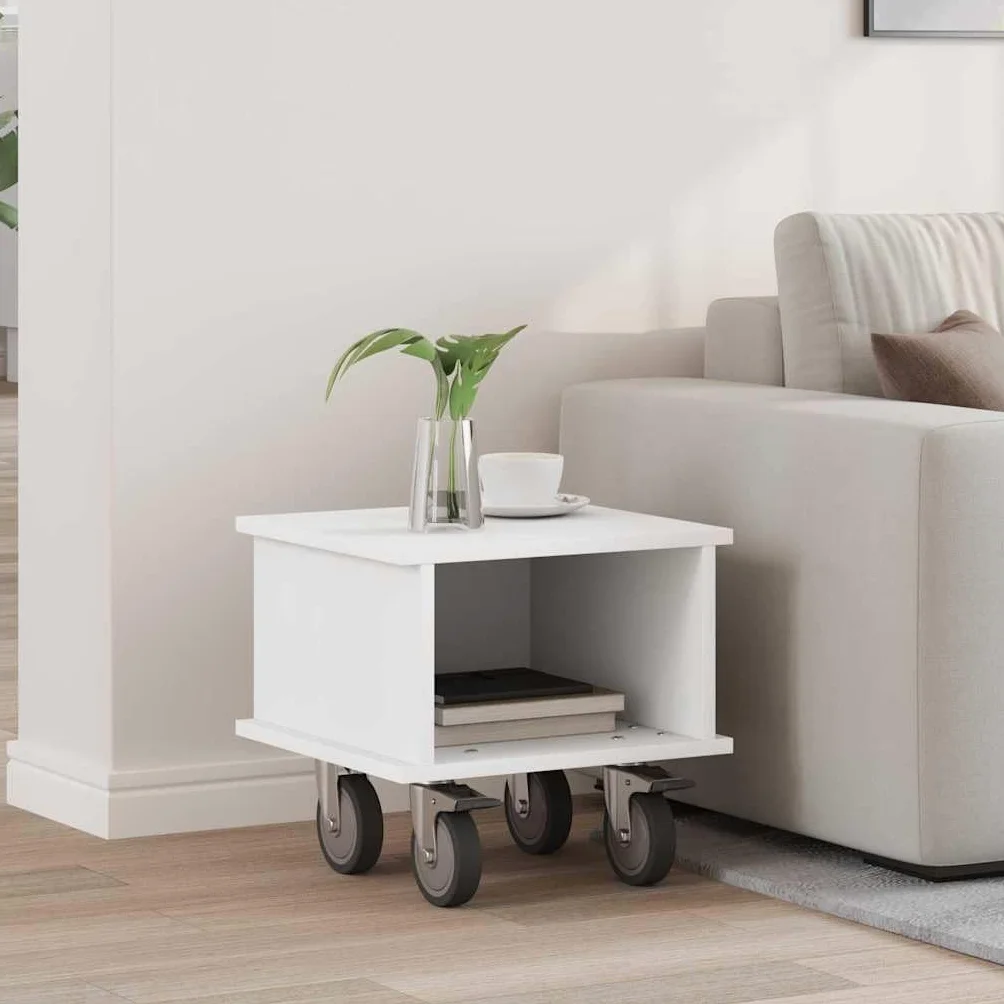 Hothingwell Szafka pod telewizor biała 37 x 35 x 35 cm drewno konstrukcyjne | Wiele przegródek, zarządzanie kablami, łatwe czyszczenie, do nowoczesnego salonu