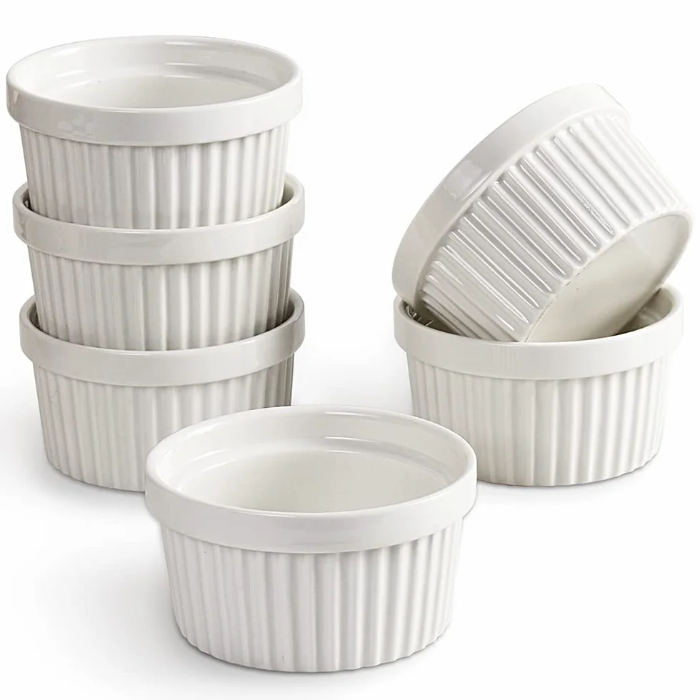 homEdge Porcelanowy zestaw Ramekins, miska do lodów, kremowa brûlée Ramekins do pieczenia, zestaw 6 sztuk, biały